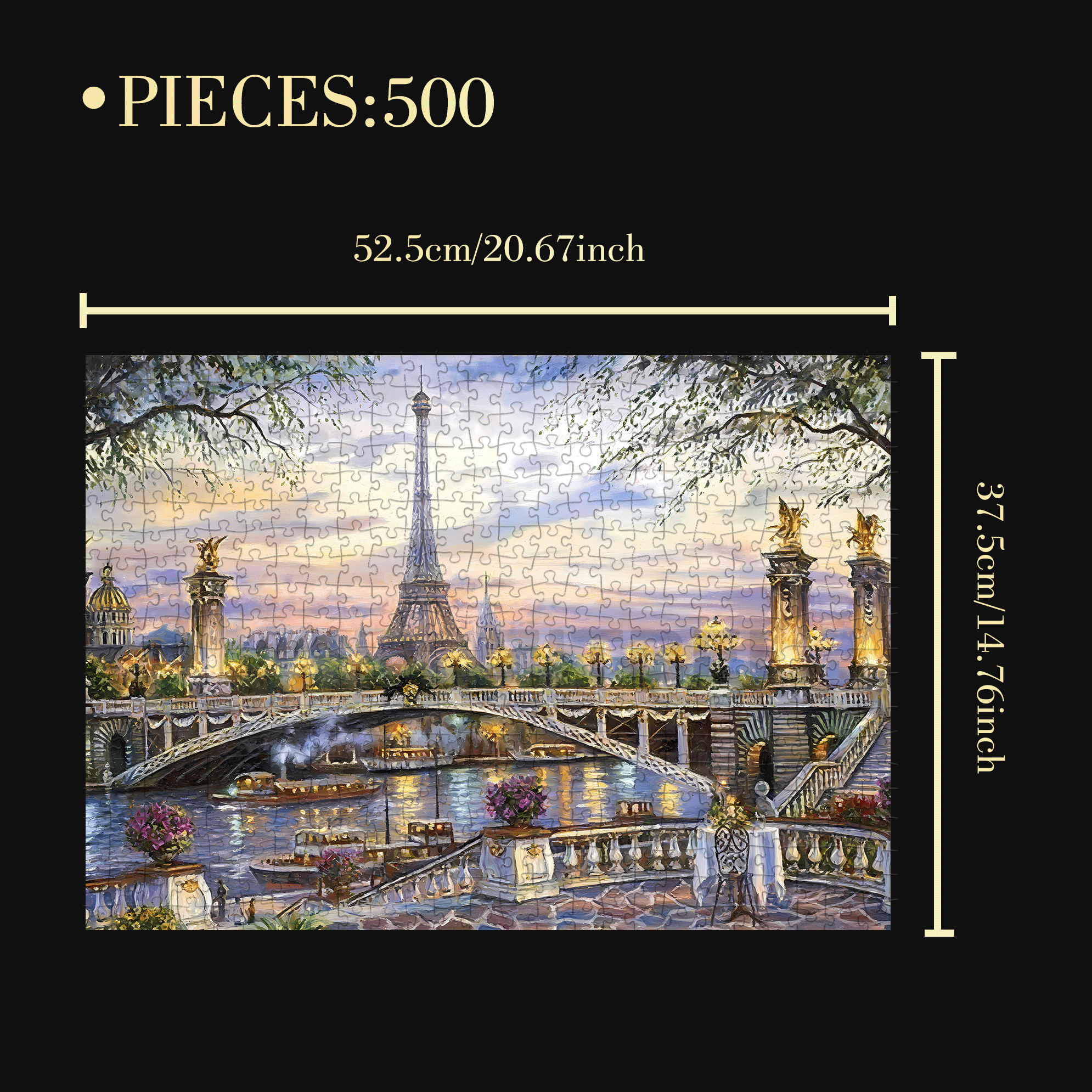 Romantic Parisian Night View 500pcs/1000pcs Jigsaw Puzzle, Scratch-Resistant, Interactive Family Game & Brain-Boosting DIY Decor, Perfect for Halloween, Christmas & New Year Gifts, Family Puzzle Game