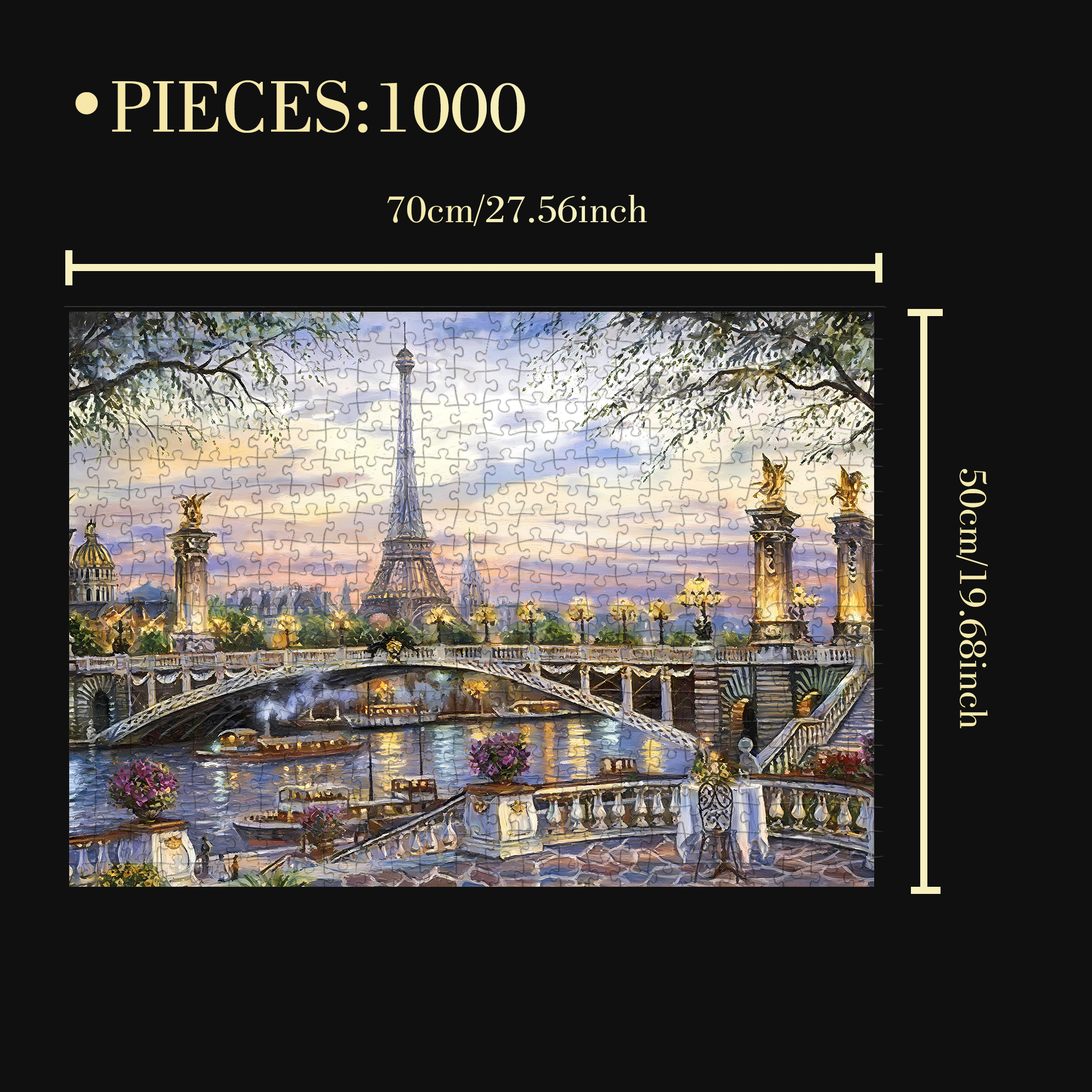 Romantic Parisian Night View 500pcs/1000pcs Jigsaw Puzzle, Scratch-Resistant, Interactive Family Game & Brain-Boosting DIY Decor, Perfect for Halloween, Christmas & New Year Gifts, Family Puzzle Game
