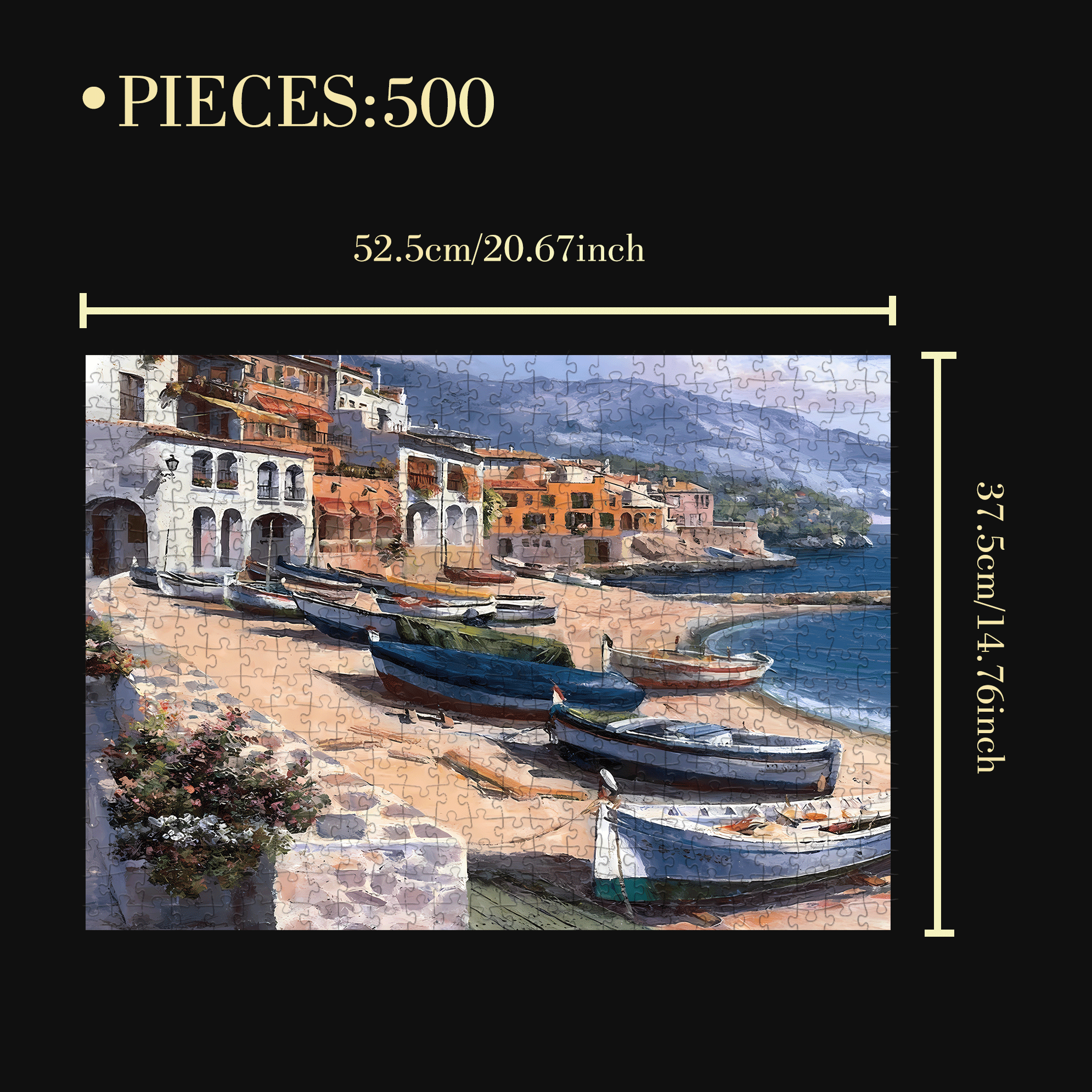 Seaside Town Scenery 500pcs/1000pcs Jigsaw Puzzle, Scratch-Resistant, Interactive Family Game & Brain-Boosting DIY Decor, Perfect for Halloween, Christmas & New Year Gifts, Family Puzzle Game