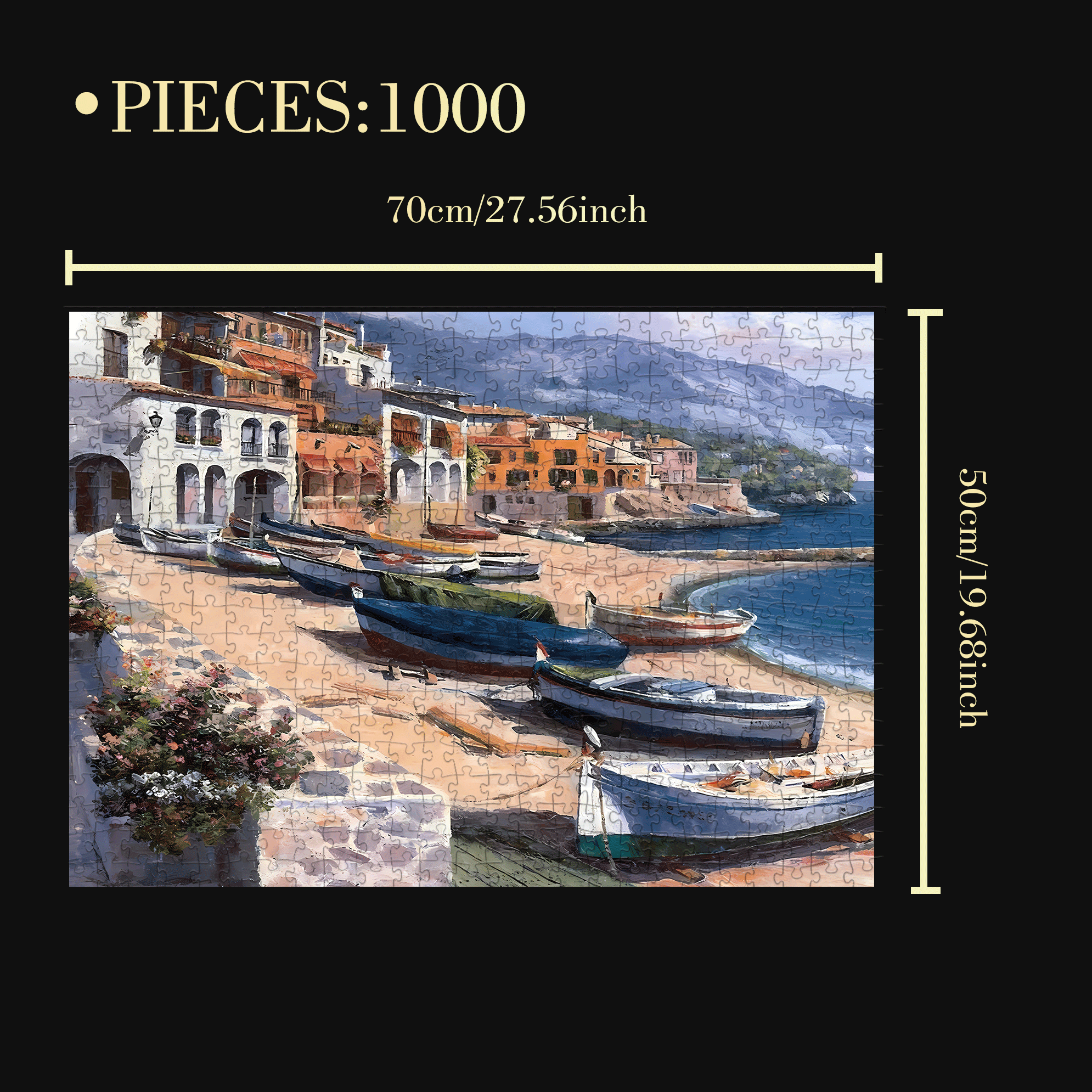 Seaside Town Scenery 500pcs/1000pcs Jigsaw Puzzle, Scratch-Resistant, Interactive Family Game & Brain-Boosting DIY Decor, Perfect for Halloween, Christmas & New Year Gifts, Family Puzzle Game