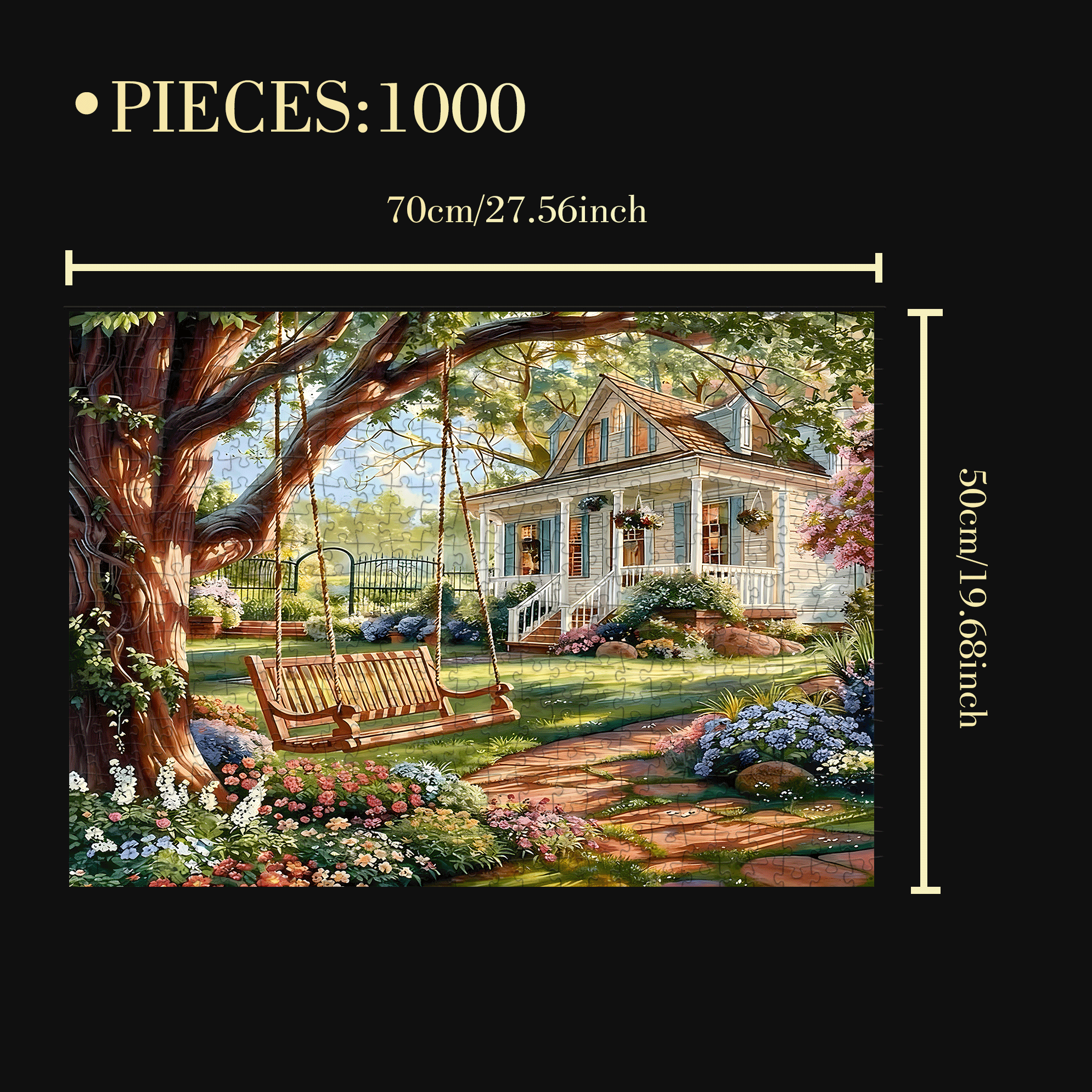 Spring Yard Swing 500pcs/1000pcs Jigsaw Puzzle, Scratch-Resistant, Interactive Family Game & Brain-Boosting DIY Decor, Perfect for Halloween, Christmas & New Year Gifts, Family Puzzle Game