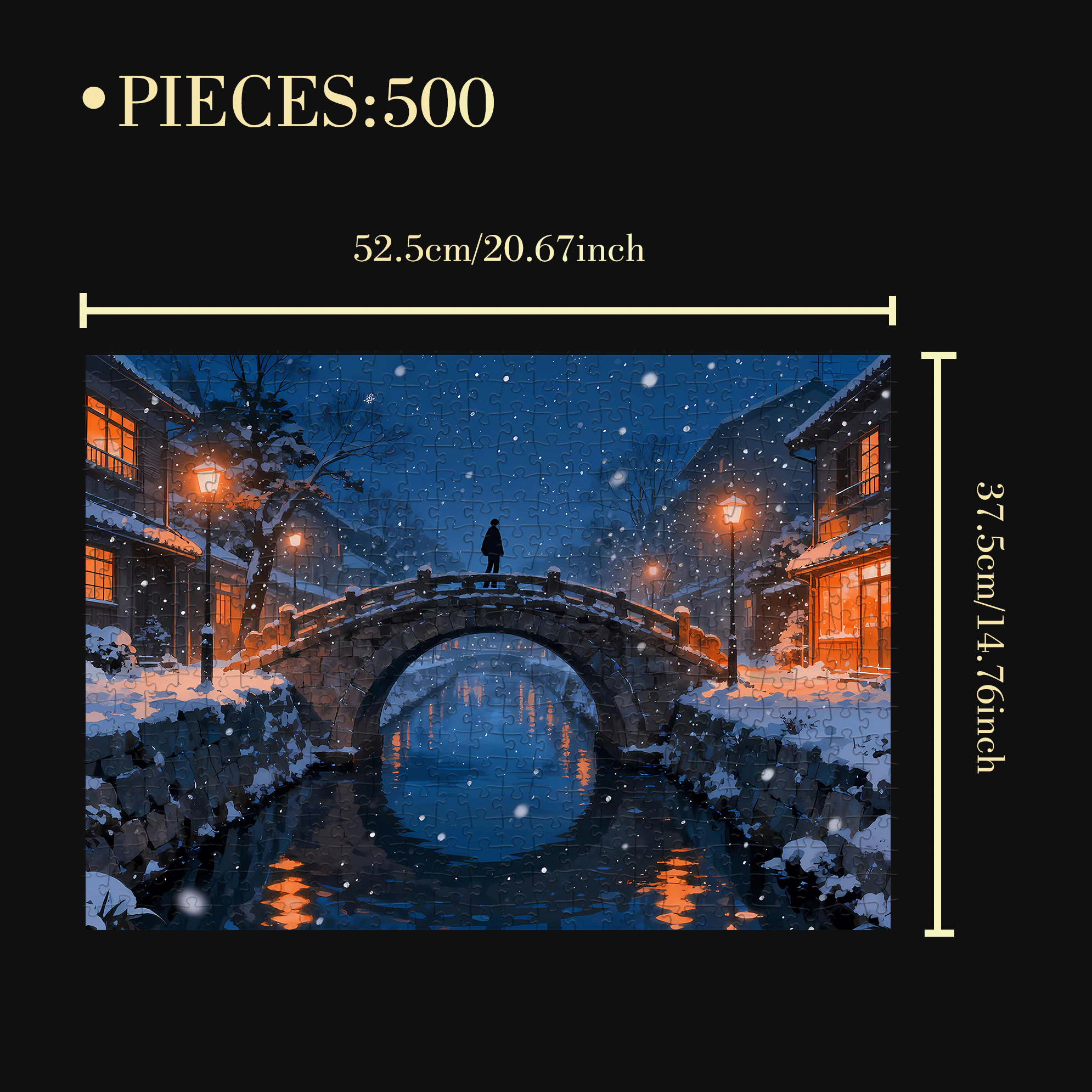 Stone Arch Bridge On A Snowy Night 500pcs/1000pcs Jigsaw Puzzle, Scratch-Resistant, Interactive Family Game & Brain-Boosting DIY Decor, Perfect for Halloween, Christmas & New Year Gifts, Family Puzzle Game