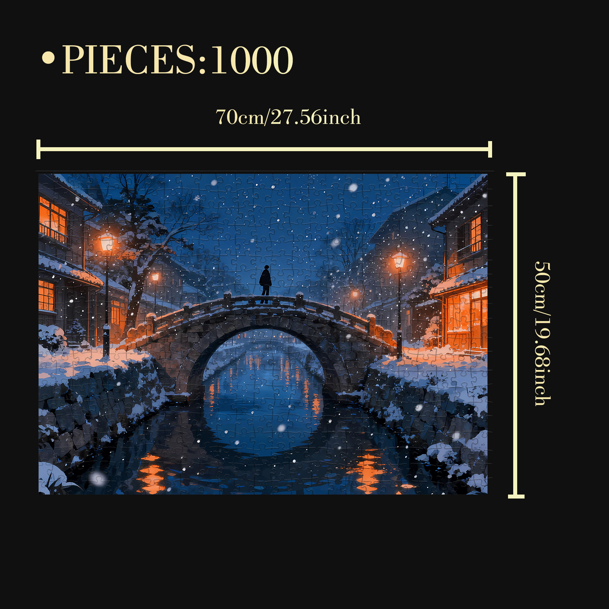 Stone Arch Bridge On A Snowy Night 500pcs/1000pcs Jigsaw Puzzle, Scratch-Resistant, Interactive Family Game & Brain-Boosting DIY Decor, Perfect for Halloween, Christmas & New Year Gifts, Family Puzzle Game