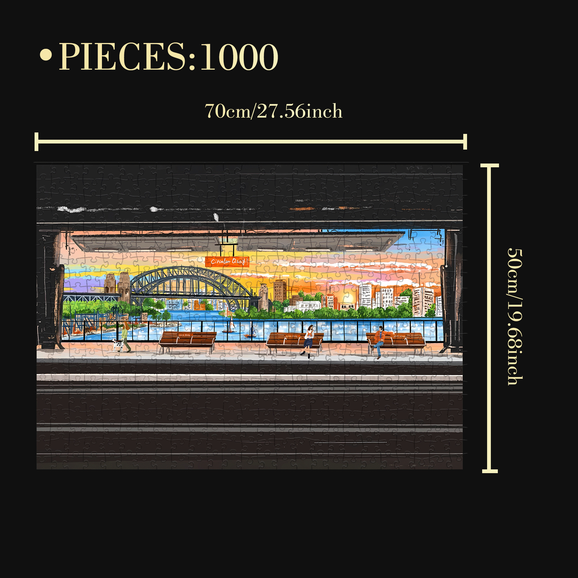 Sunset Platform 500pcs/1000pcs Jigsaw Puzzle, Scratch-Resistant, Interactive Family Game & Brain-Boosting DIY Decor, Perfect for Halloween, Christmas & New Year Gifts, Family Puzzle Game