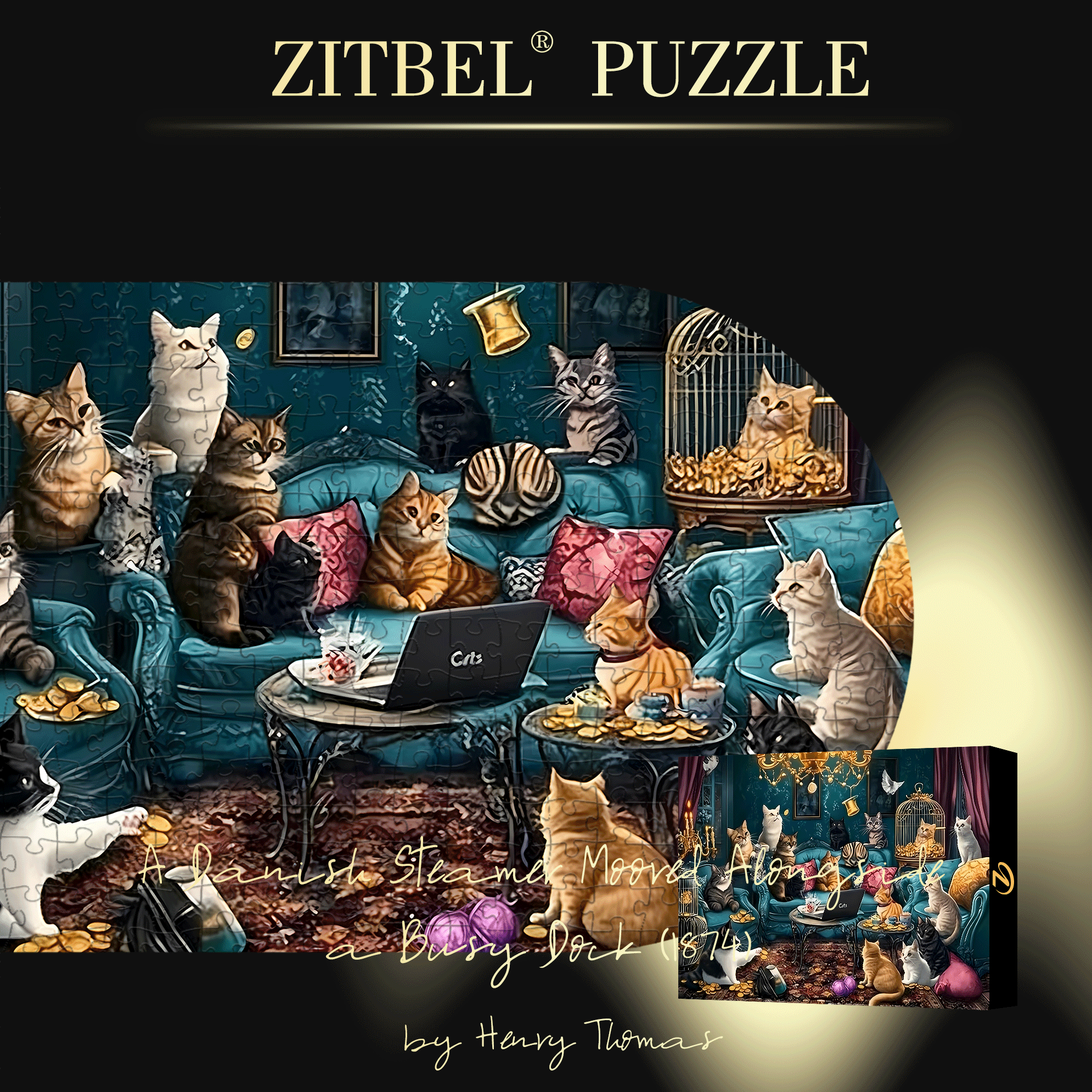 The Cat In The Mansion 500pcs/1000pcs Jigsaw Puzzle, Scratch-Resistant, Interactive Family Game & Brain-Boosting DIY Decor, Perfect for Halloween, Christmas & New Year Gifts, Family Puzzle Game