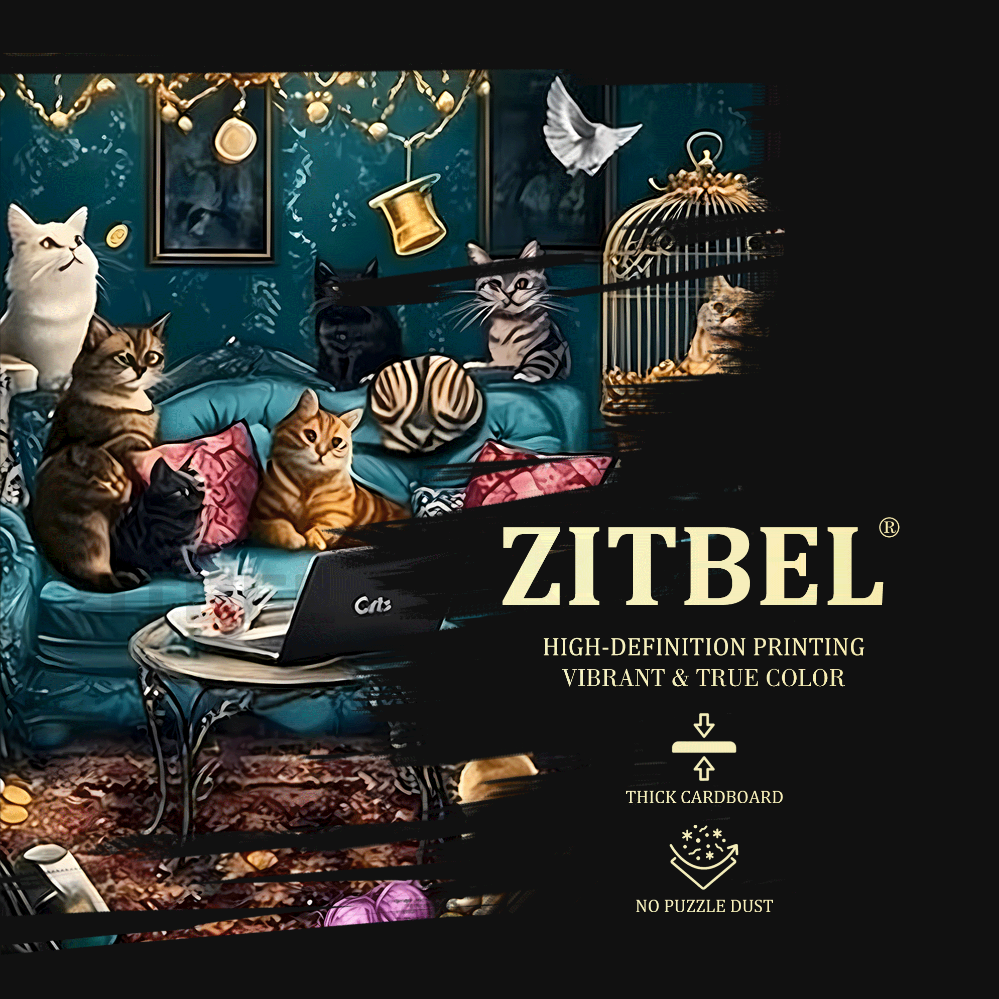 The Cat In The Mansion 500pcs/1000pcs Jigsaw Puzzle, Scratch-Resistant, Interactive Family Game & Brain-Boosting DIY Decor, Perfect for Halloween, Christmas & New Year Gifts, Family Puzzle Game