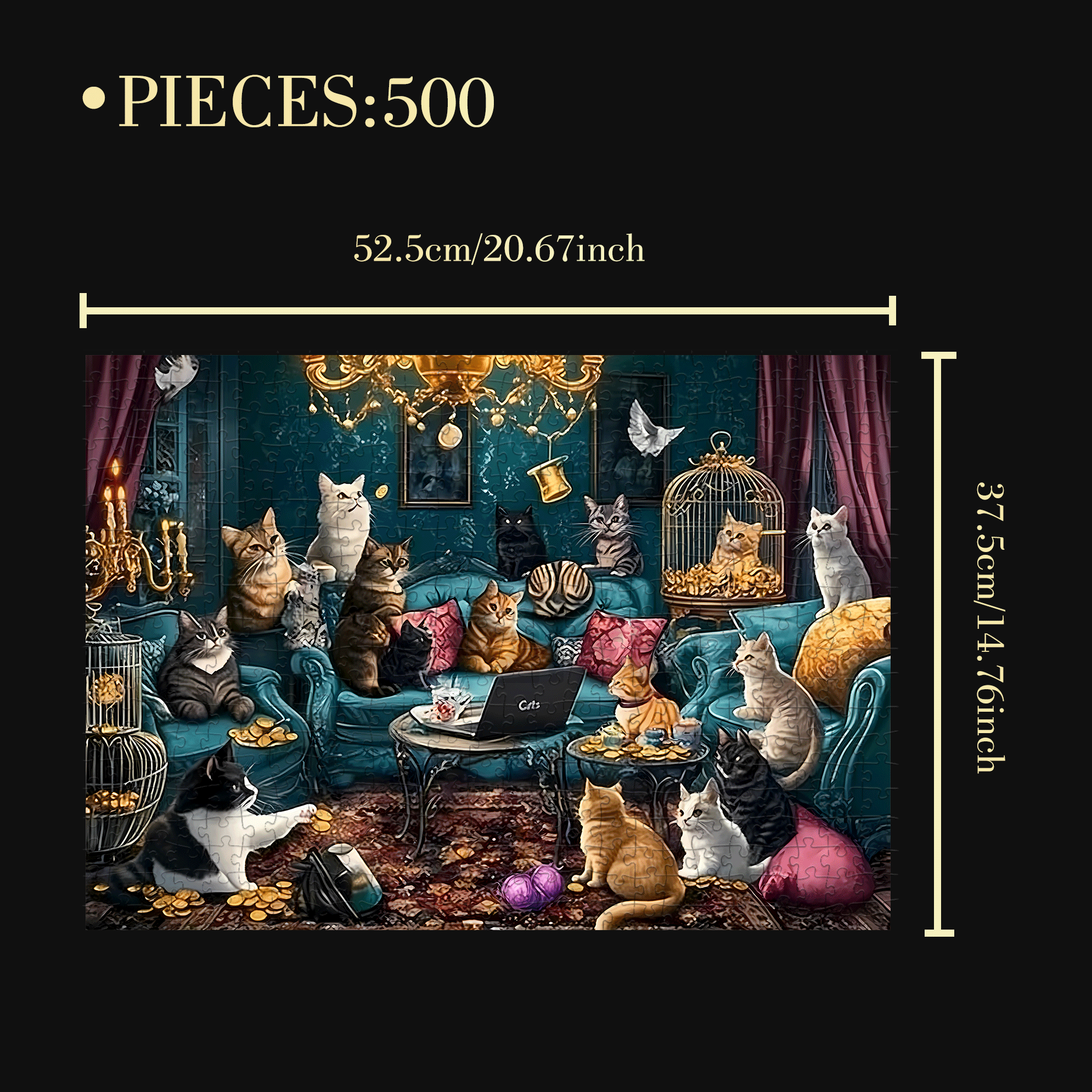 The Cat In The Mansion 500pcs/1000pcs Jigsaw Puzzle, Scratch-Resistant, Interactive Family Game & Brain-Boosting DIY Decor, Perfect for Halloween, Christmas & New Year Gifts, Family Puzzle Game