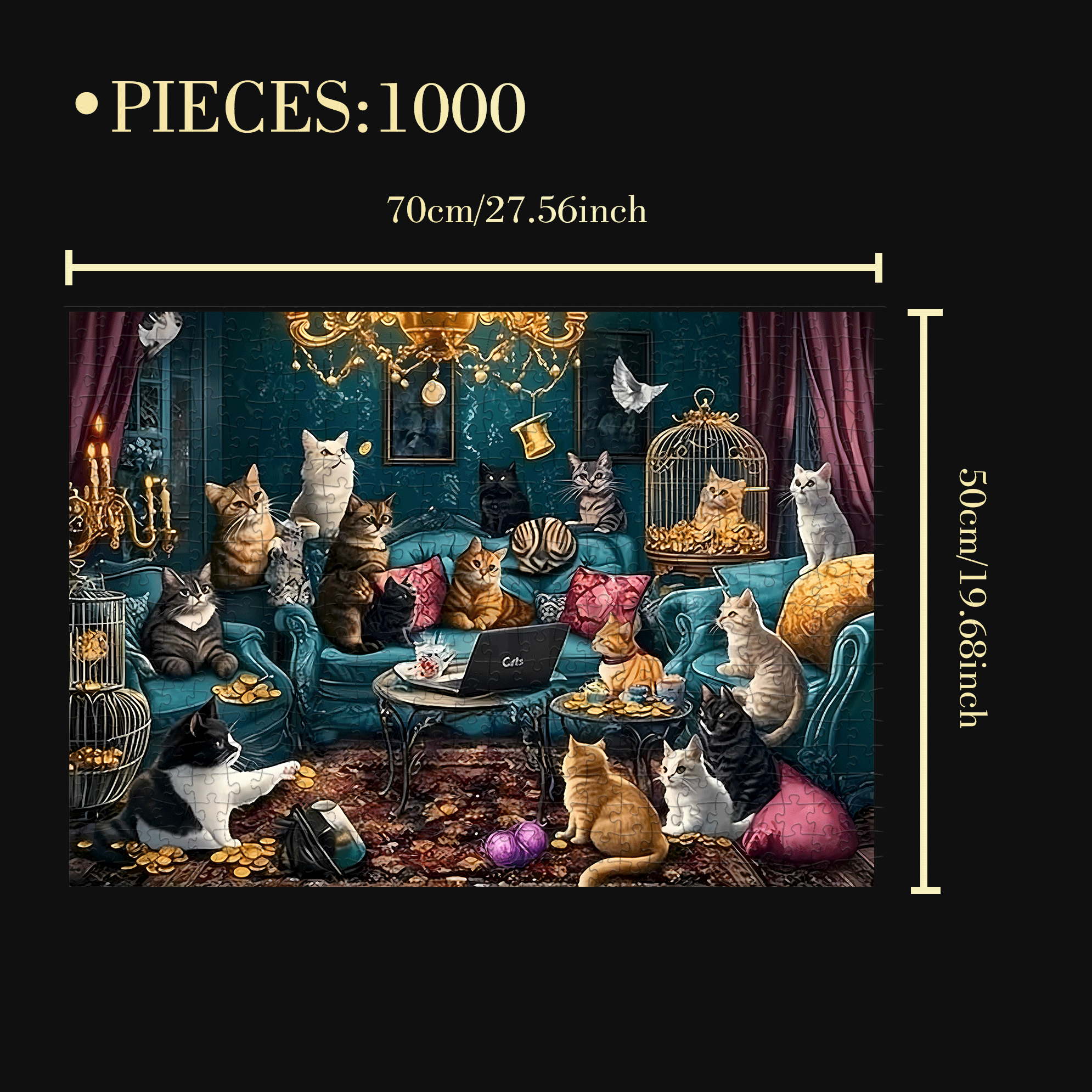 The Cat In The Mansion 500pcs/1000pcs Jigsaw Puzzle, Scratch-Resistant, Interactive Family Game & Brain-Boosting DIY Decor, Perfect for Halloween, Christmas & New Year Gifts, Family Puzzle Game