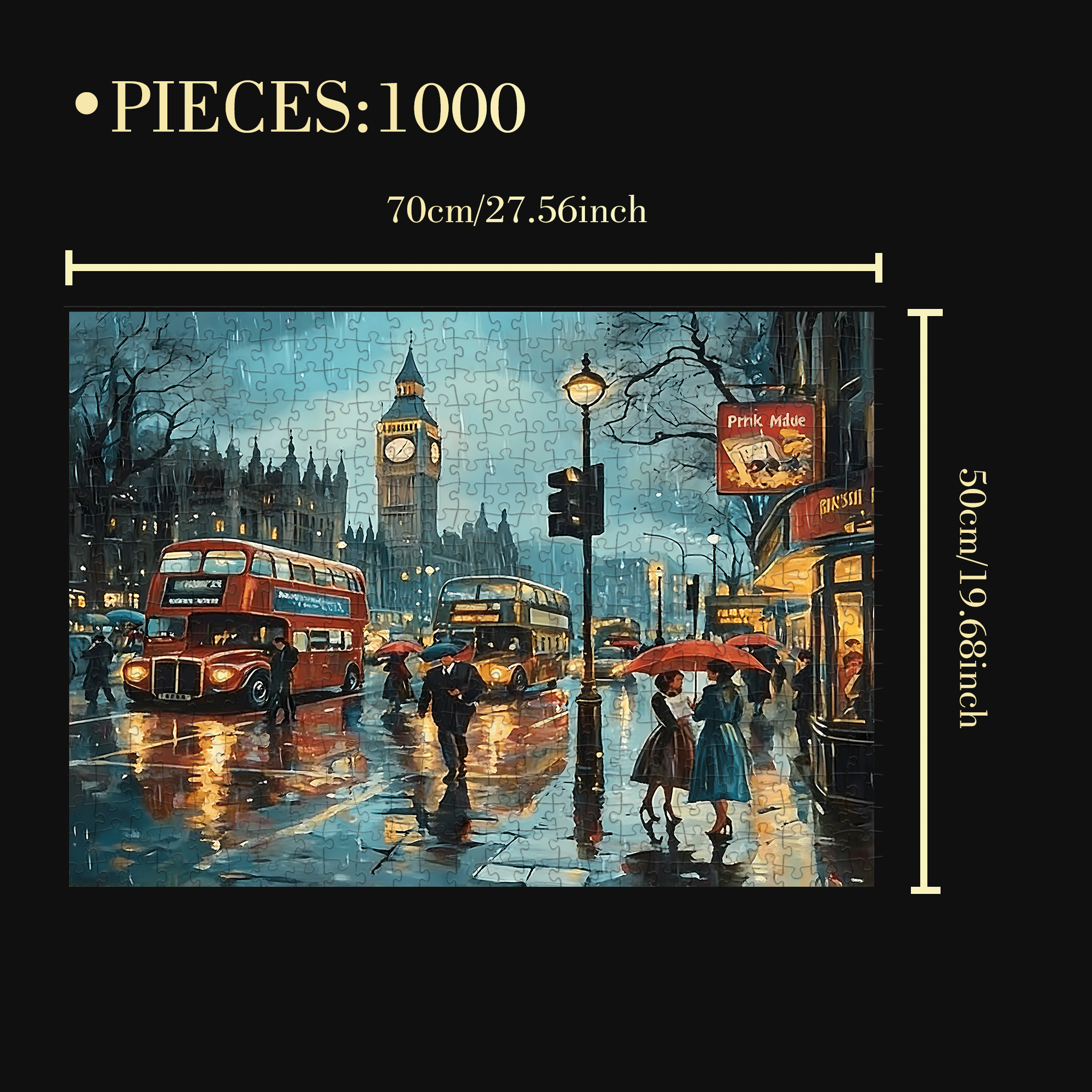 The Hustle And Bustle Of A Rainy Night 500pcs/1000pcs Jigsaw Puzzle, Scratch-Resistant, Interactive Family Game & Brain-Boosting DIY Decor, Perfect for Halloween, Christmas & New Year Gifts, Family Puzzle Game