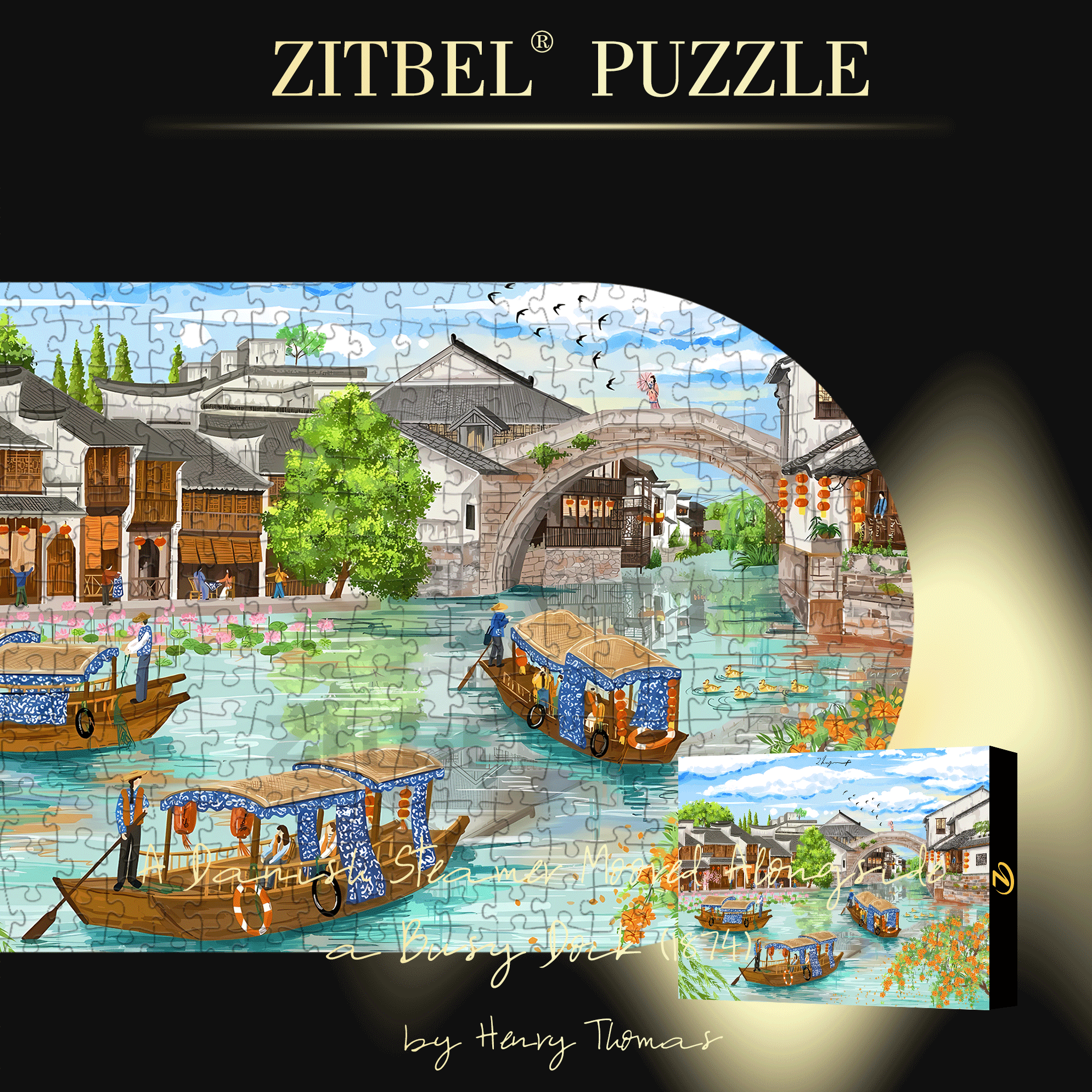 Water Town Scenery 500pcs/1000pcs Jigsaw Puzzle, Scratch-Resistant, Interactive Family Game & Brain-Boosting DIY Decor, Perfect for Halloween, Christmas & New Year Gifts, Family Puzzle Game