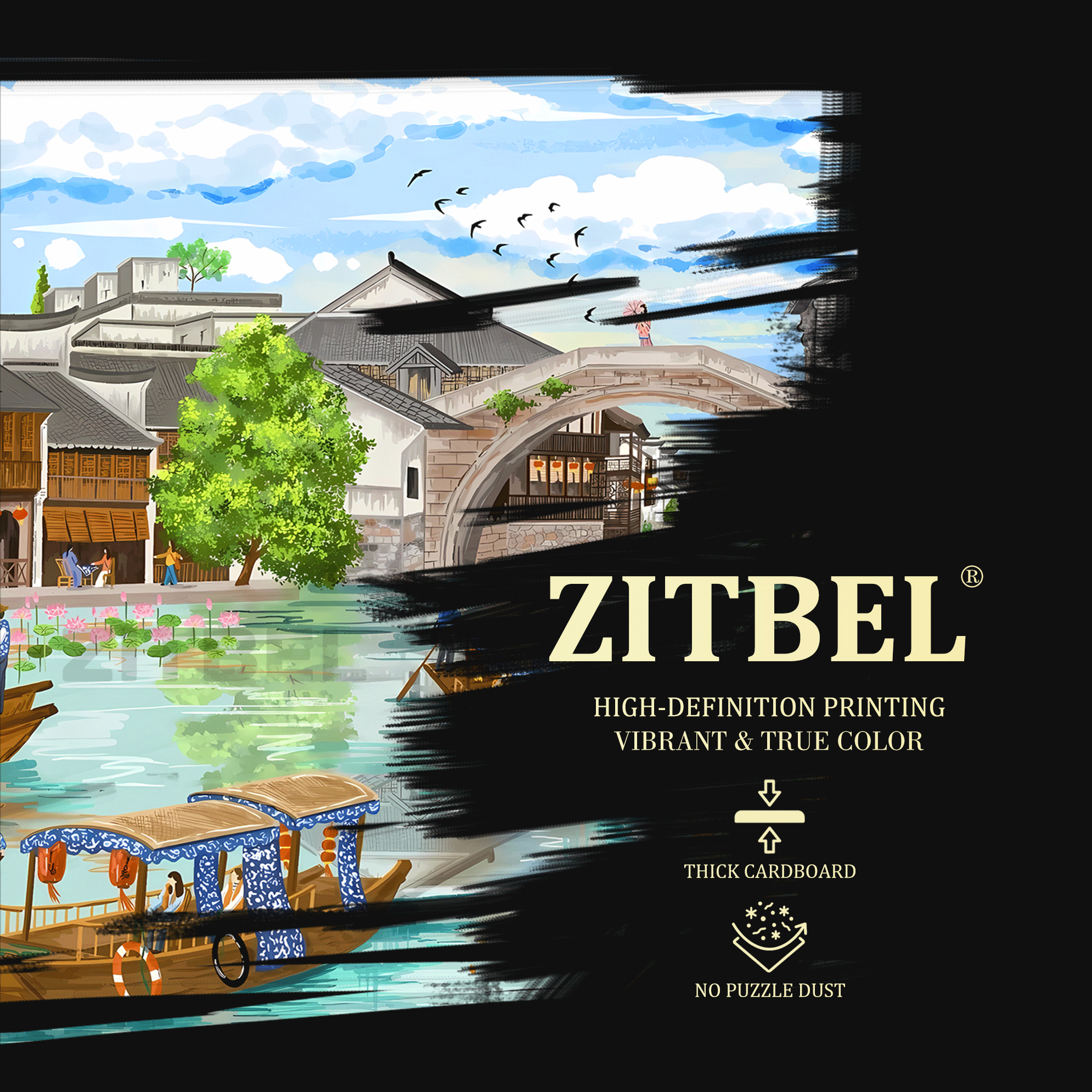Water Town Scenery 500pcs/1000pcs Jigsaw Puzzle, Scratch-Resistant, Interactive Family Game & Brain-Boosting DIY Decor, Perfect for Halloween, Christmas & New Year Gifts, Family Puzzle Game