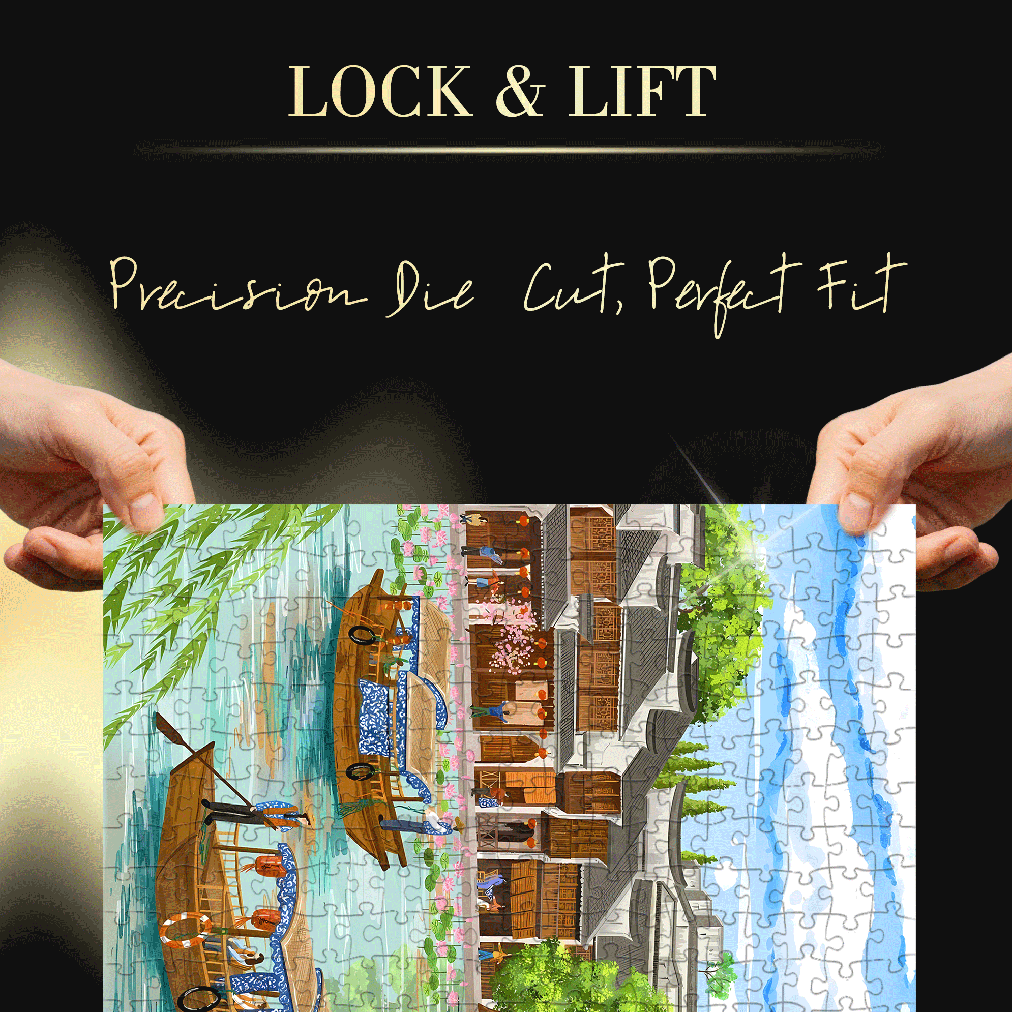 Water Town Scenery 500pcs/1000pcs Jigsaw Puzzle, Scratch-Resistant, Interactive Family Game & Brain-Boosting DIY Decor, Perfect for Halloween, Christmas & New Year Gifts, Family Puzzle Game