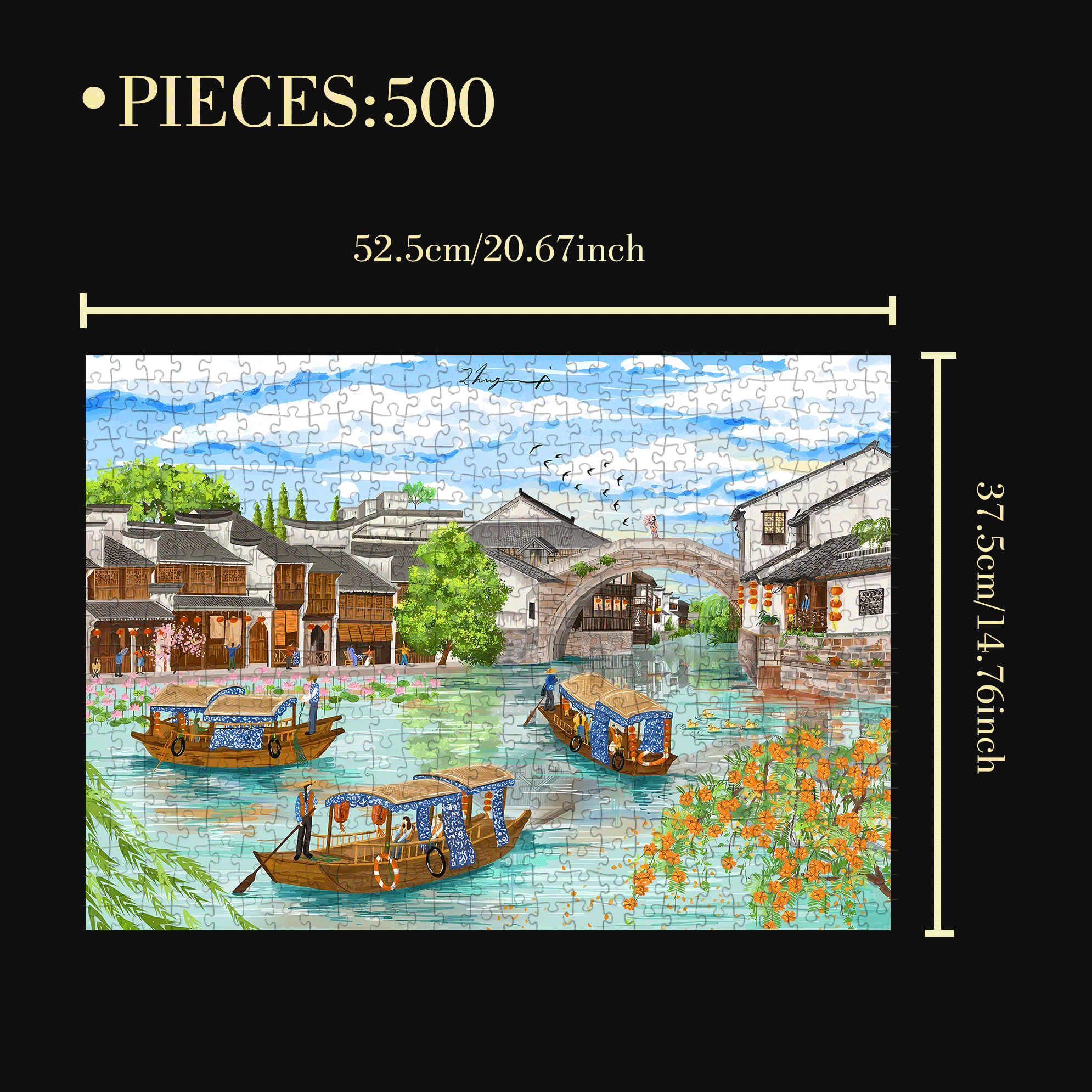 Water Town Scenery 500pcs/1000pcs Jigsaw Puzzle, Scratch-Resistant, Interactive Family Game & Brain-Boosting DIY Decor, Perfect for Halloween, Christmas & New Year Gifts, Family Puzzle Game
