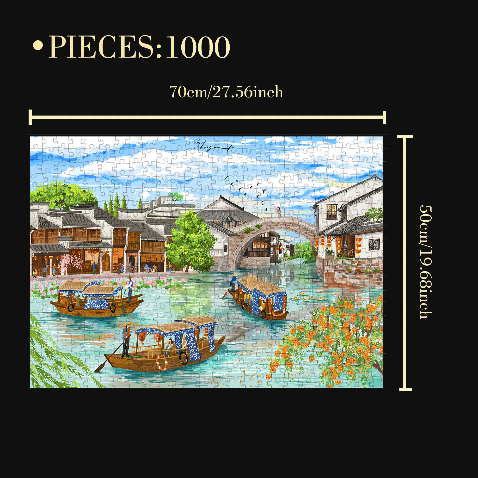 Water Town Scenery 500pcs/1000pcs Jigsaw Puzzle, Scratch-Resistant, Interactive Family Game & Brain-Boosting DIY Decor, Perfect for Halloween, Christmas & New Year Gifts, Family Puzzle Game