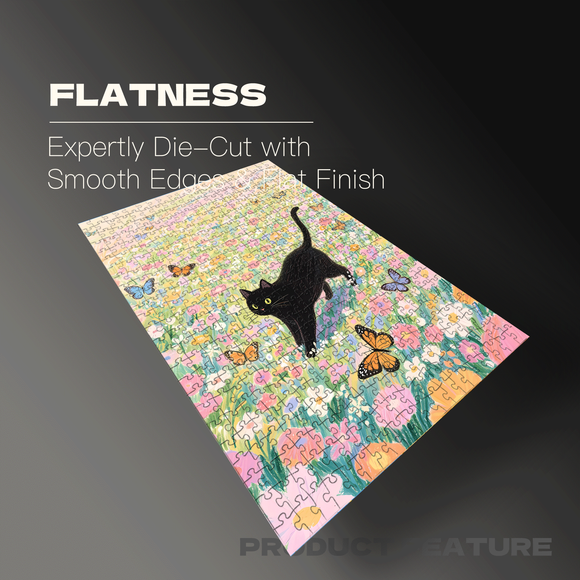 A Black Cat Chasing A bButterfly 500pcs/1000pcs Jigsaw Puzzle, Scratch-Resistant, Interactive Family Game & Brain-Boosting DIY Decor, Perfect for Halloween, Christmas & New Year Gifts, Family Puzzle Game