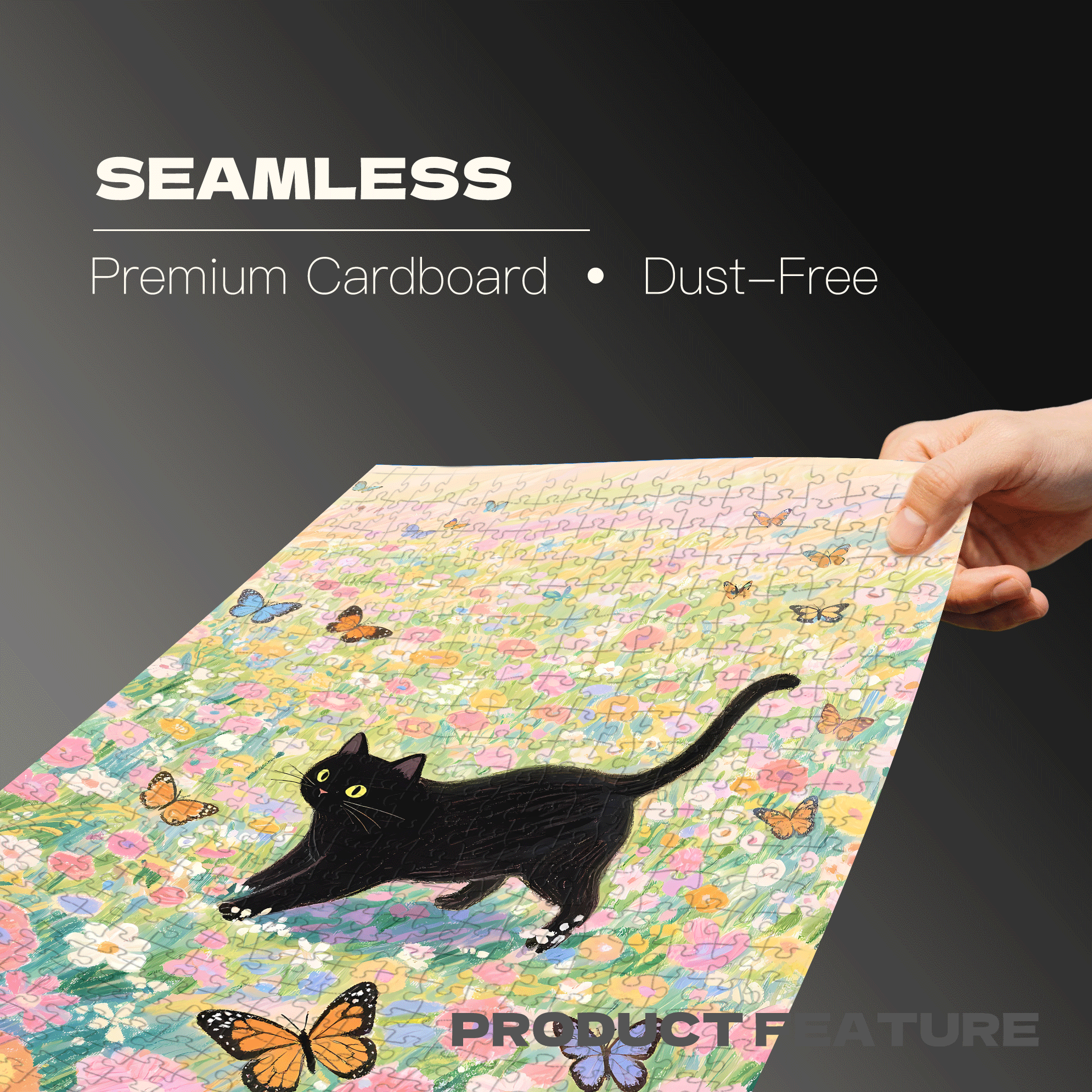 A Black Cat Chasing A bButterfly 500pcs/1000pcs Jigsaw Puzzle, Scratch-Resistant, Interactive Family Game & Brain-Boosting DIY Decor, Perfect for Halloween, Christmas & New Year Gifts, Family Puzzle Game