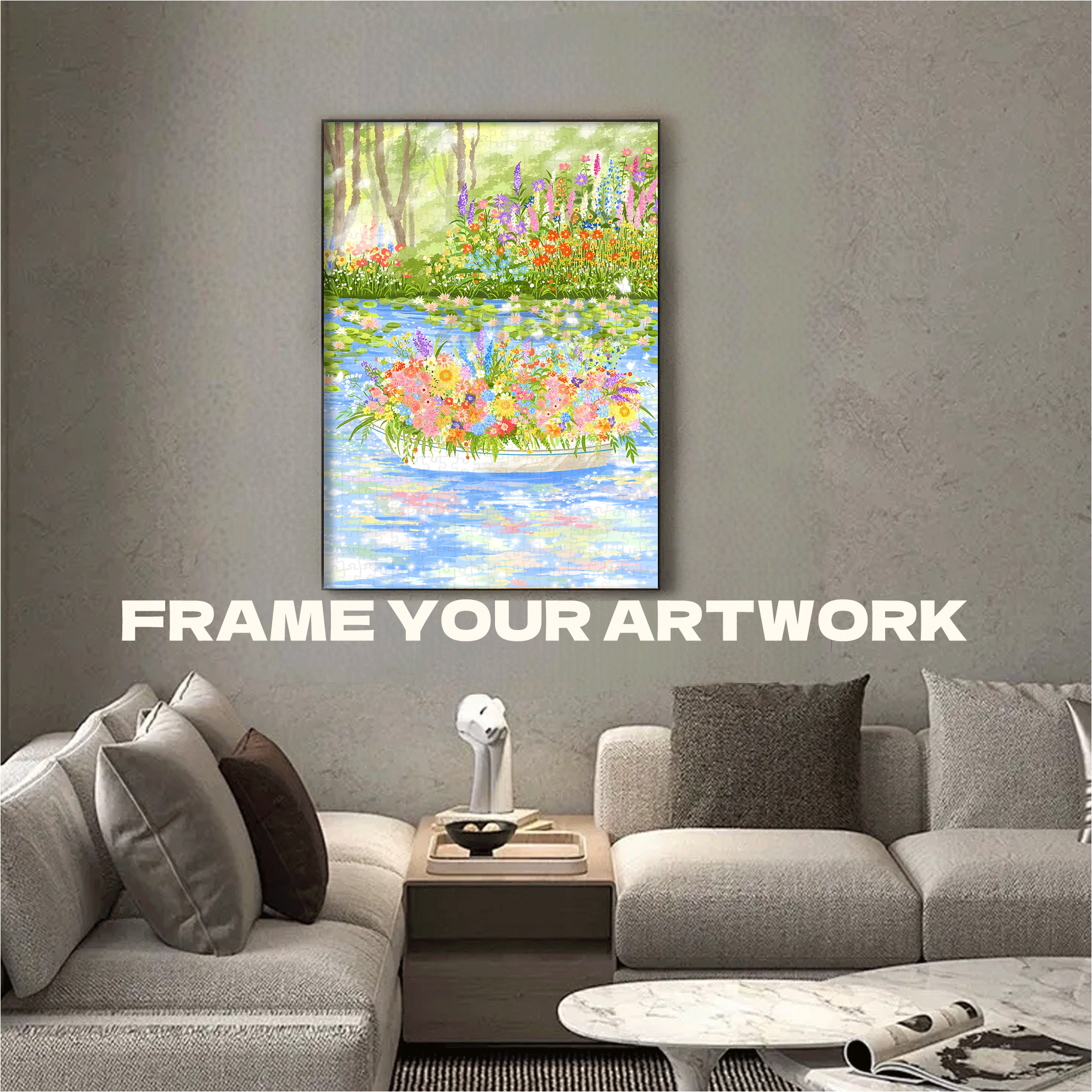 A Boat Full Of Flowers 500pcs/1000pcs Jigsaw Puzzle, Scratch-Resistant, Interactive Family Game & Brain-Boosting DIY Decor, Perfect for Halloween, Christmas & New Year Gifts, Family Puzzle Game