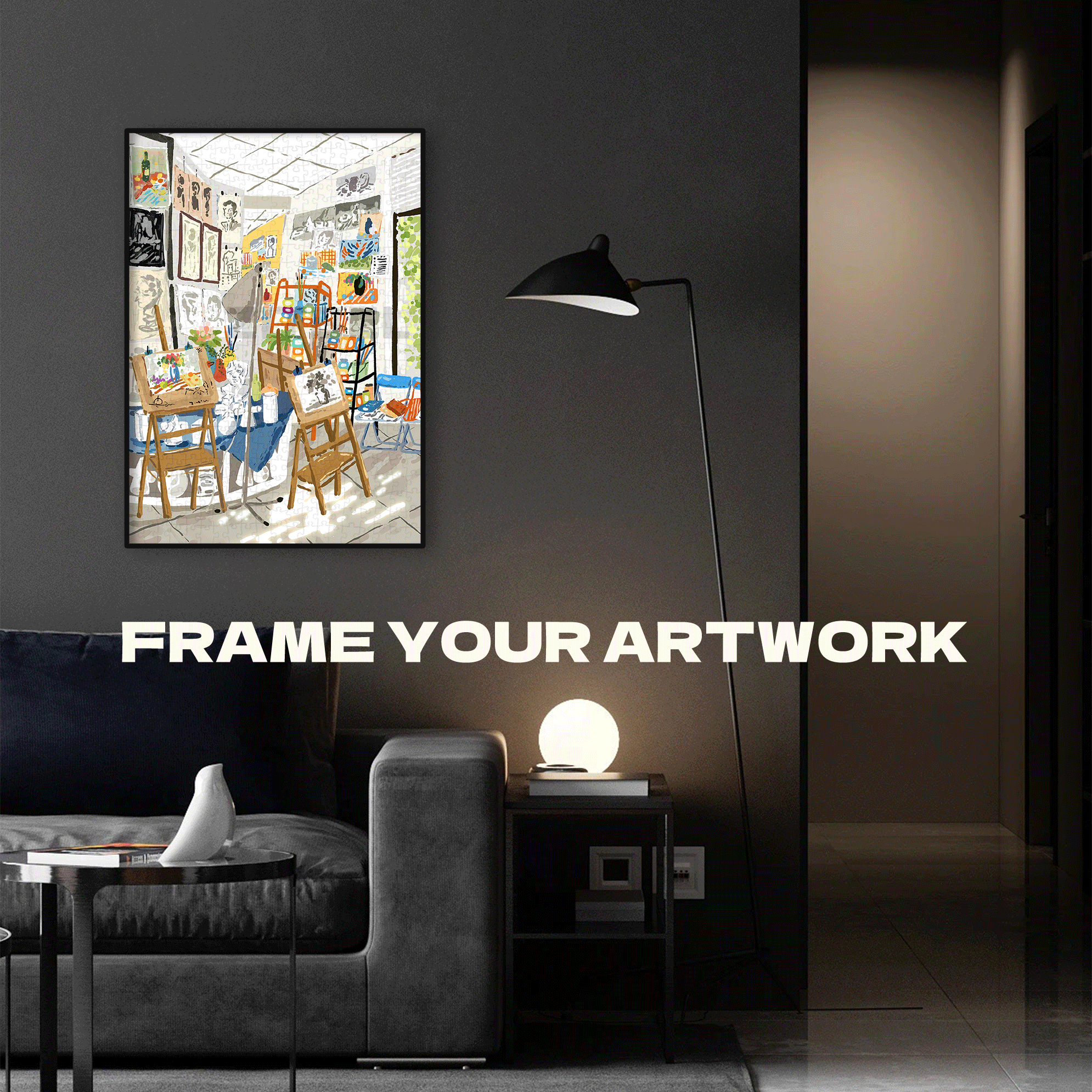 A Corner Of The Art Studio 500pcs/1000pcs Jigsaw Puzzle, Scratch-Resistant, Interactive Family Game & Brain-Boosting DIY Decor, Perfect for Halloween, Christmas & New Year Gifts, Family Puzzle Game