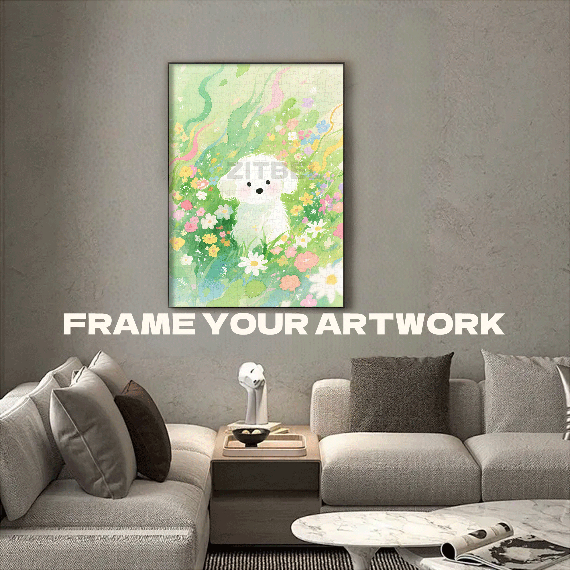 A Marshmallow Puppy In The Spring 500pcs/1000pcs Jigsaw Puzzle, Scratch-Resistant, Interactive Family Game & Brain-Boosting DIY Decor, Perfect for Halloween, Christmas & New Year Gifts, Family Puzzle Game