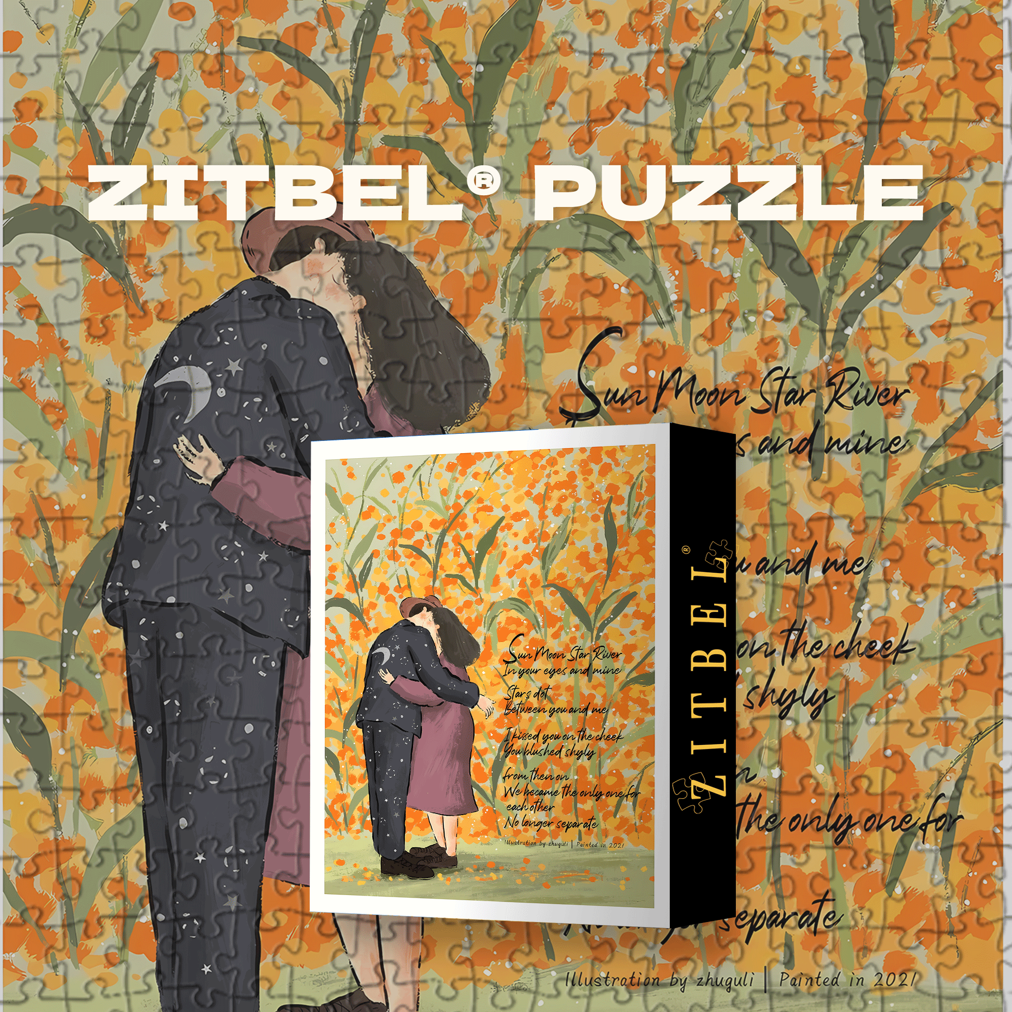 An Orange Embrace 500pcs/1000pcs Jigsaw Puzzle, Scratch-Resistant, Interactive Family Game & Brain-Boosting DIY Decor, Perfect for Halloween, Christmas & New Year Gifts, Family Puzzle Game