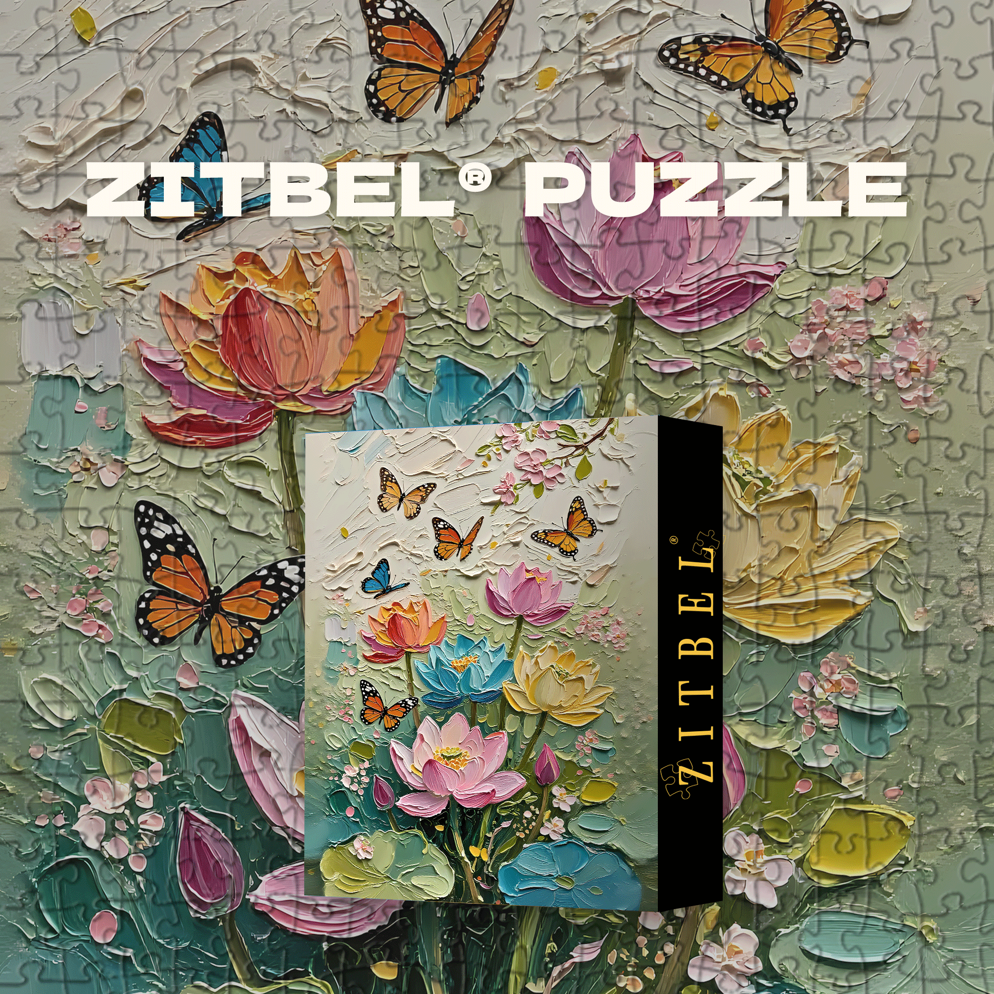 Butterflies Dancing Among Lotus Flowers 500pcs/1000pcs Jigsaw Puzzle, Scratch-Resistant, Interactive Family Game & Brain-Boosting DIY Decor, Perfect for Halloween, Christmas & New Year Gifts, Family Puzzle Game