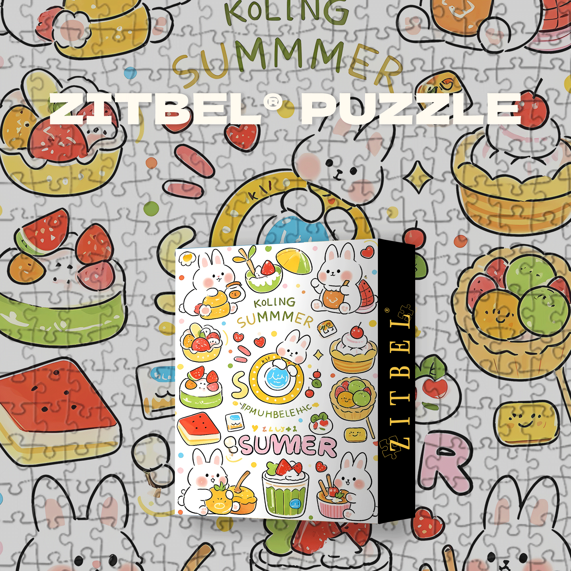 Cute White Rabbit Stickers 500pcs/1000pcs Jigsaw Puzzle, Scratch-Resistant, Interactive Family Game & Brain-Boosting DIY Decor, Perfect for Halloween, Christmas & New Year Gifts, Family Puzzle Game