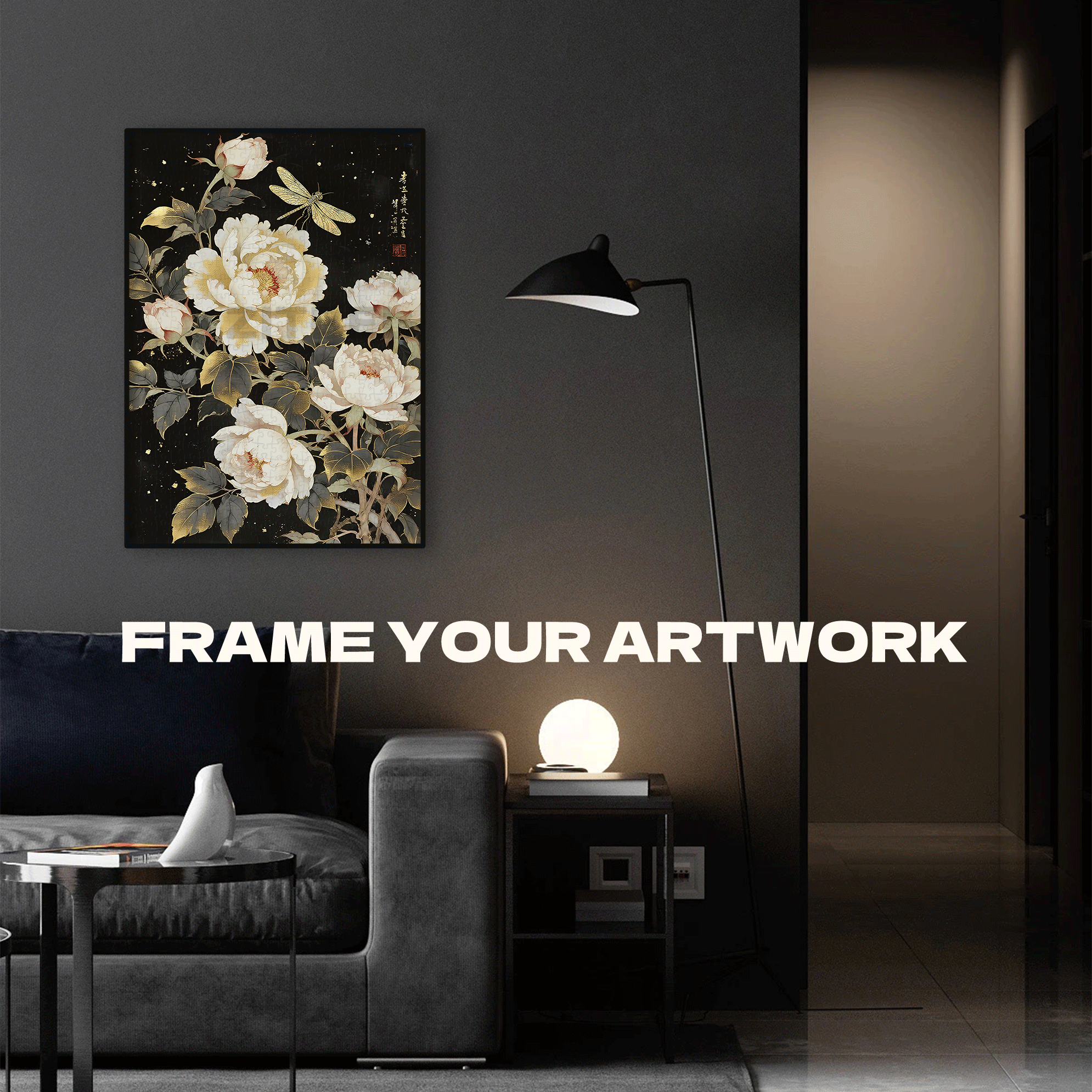 Dragonflies & Peonies 500pcs/1000pcs Jigsaw Puzzle, Scratch-Resistant, Interactive Family Game & Brain-Boosting DIY Decor, Perfect for Halloween, Christmas & New Year Gifts, Family Puzzle Game