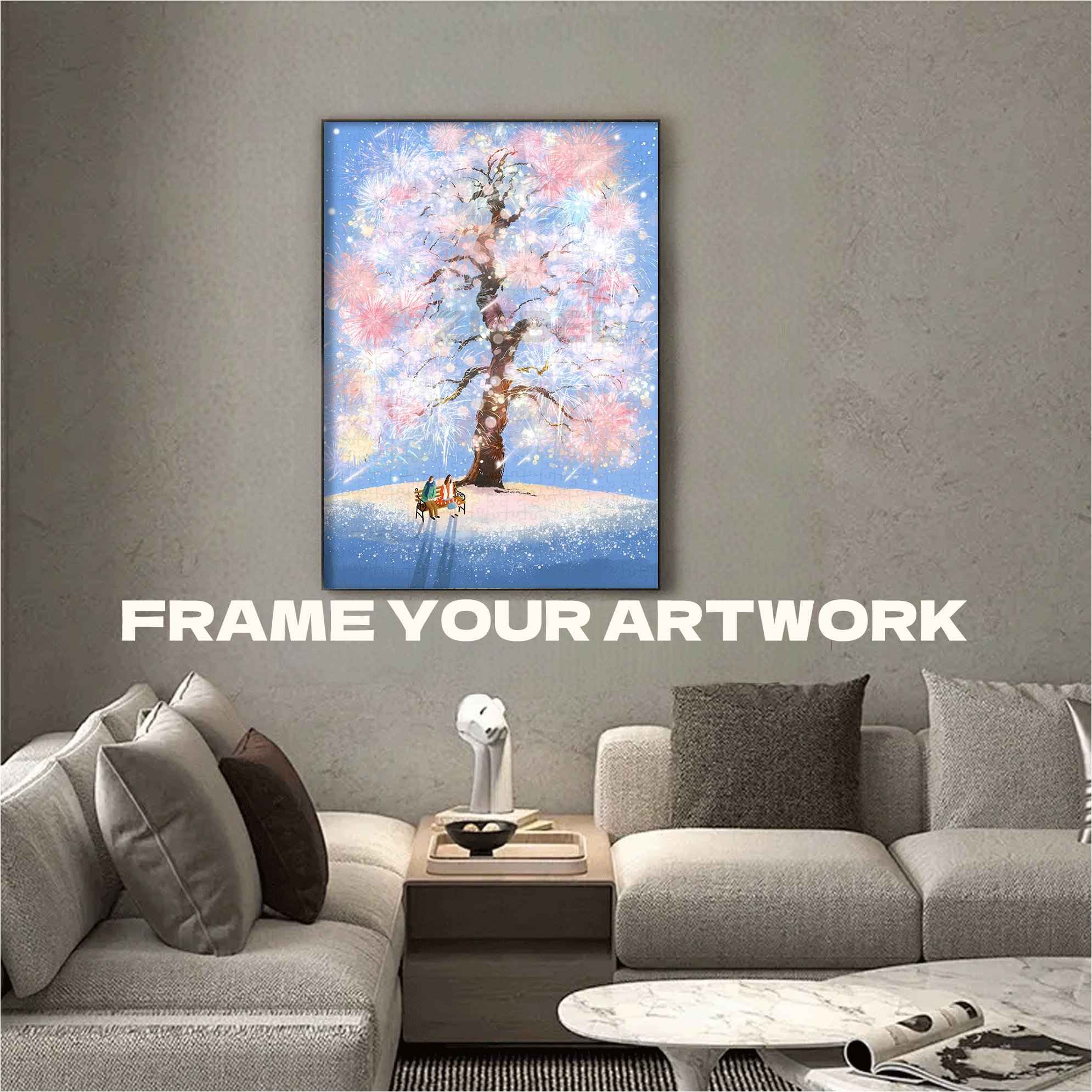 Fireworks Tree 500pcs/1000pcs Jigsaw Puzzle, Scratch-Resistant, Interactive Family Game & Brain-Boosting DIY Decor, Perfect for Halloween, Christmas & New Year Gifts, Family Puzzle Game