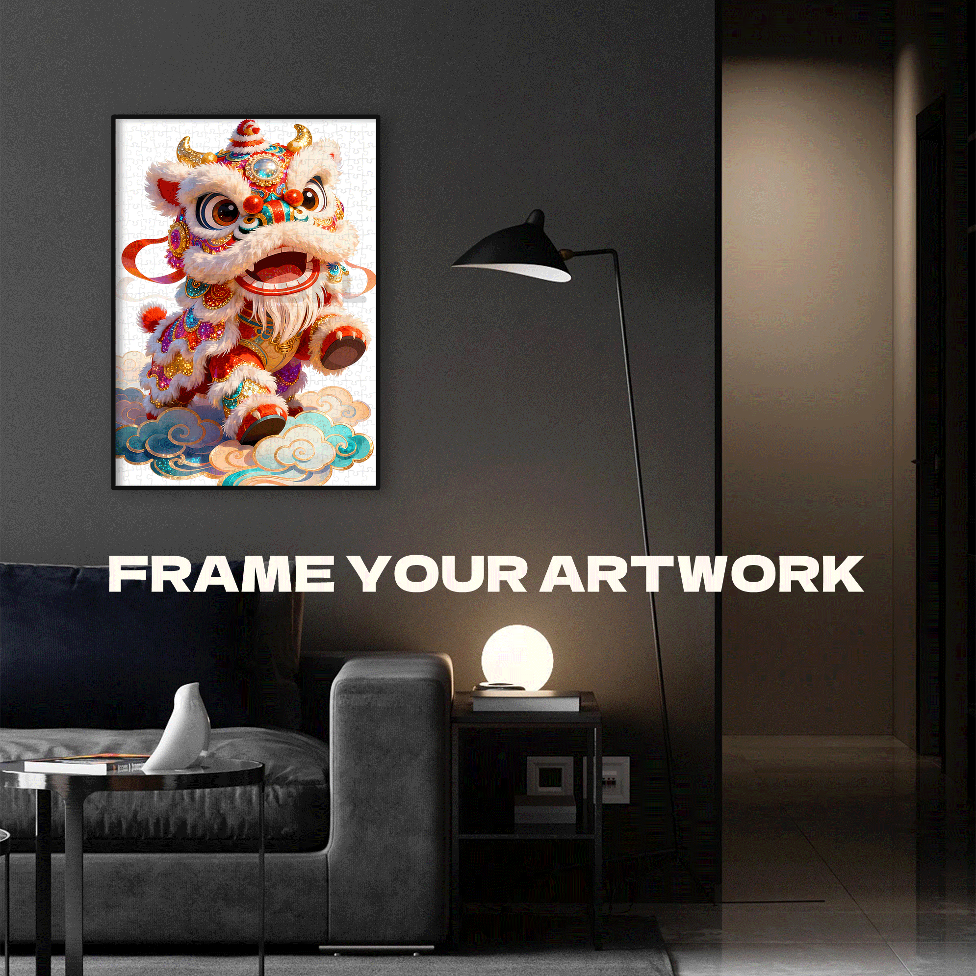 Foshan Lion Dance 500pcs/1000pcs Jigsaw Puzzle, Scratch-Resistant, Interactive Family Game & Brain-Boosting DIY Decor, Perfect for Halloween, Christmas & New Year Gifts, Family Puzzle Game