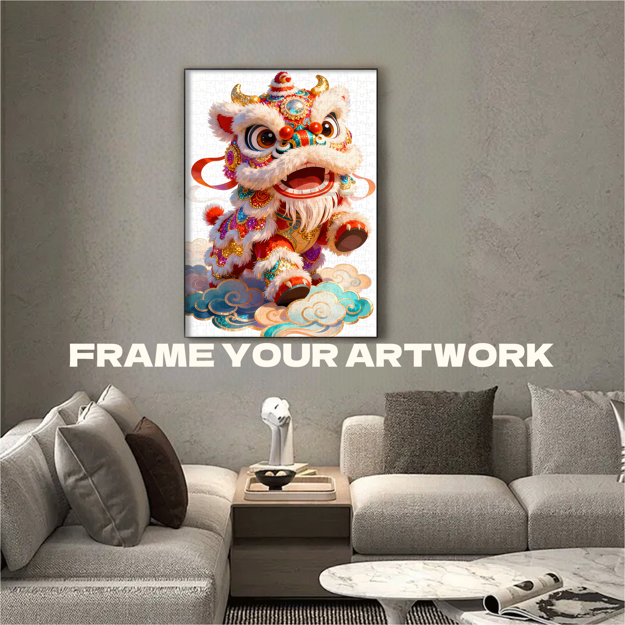 Foshan Lion Dance 500pcs/1000pcs Jigsaw Puzzle, Scratch-Resistant, Interactive Family Game & Brain-Boosting DIY Decor, Perfect for Halloween, Christmas & New Year Gifts, Family Puzzle Game