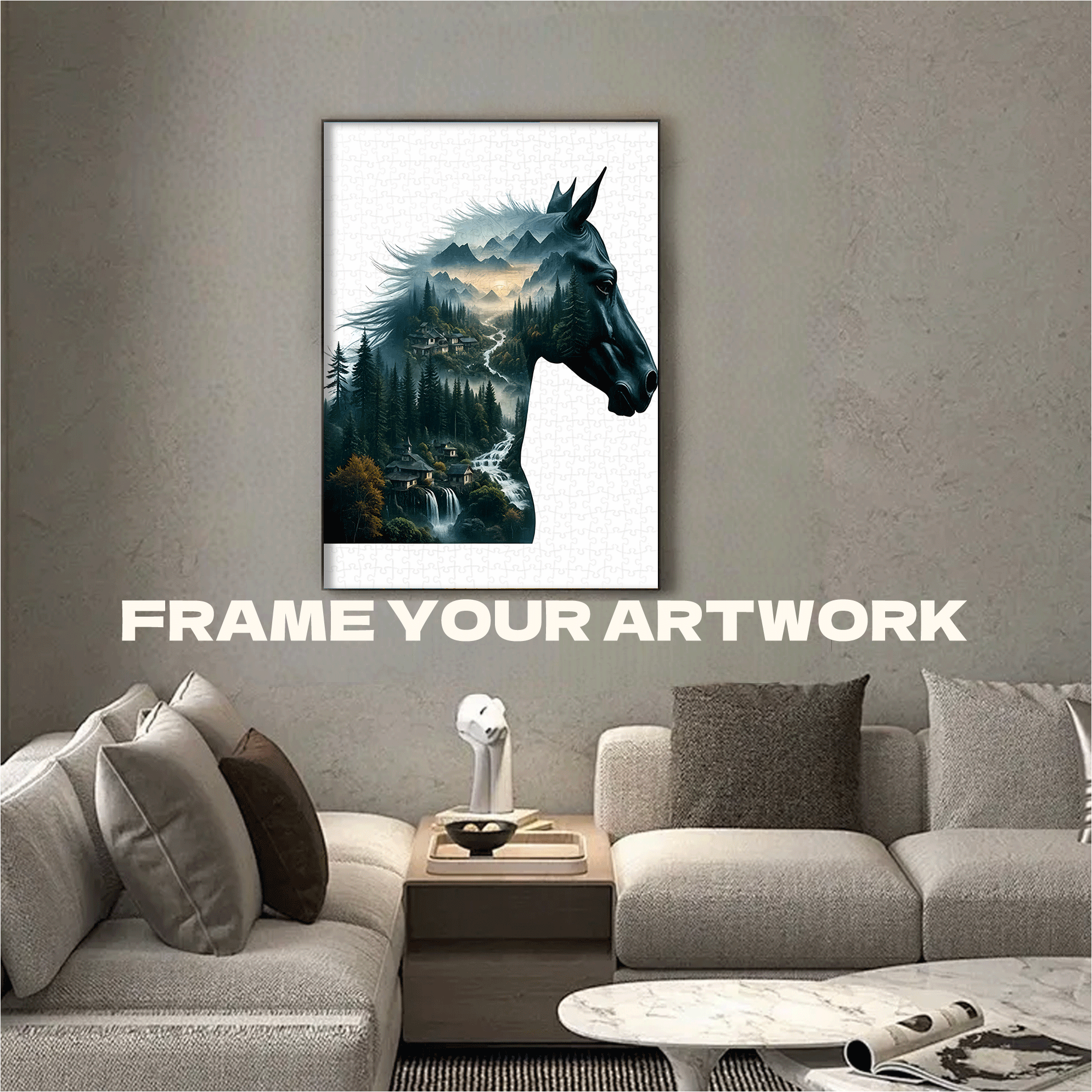 Horse And Mountain Scene 500pcs/1000pcs Jigsaw Puzzle, Scratch-Resistant, Interactive Family Game & Brain-Boosting DIY Decor, Perfect for Halloween, Christmas & New Year Gifts, Family Puzzle Game