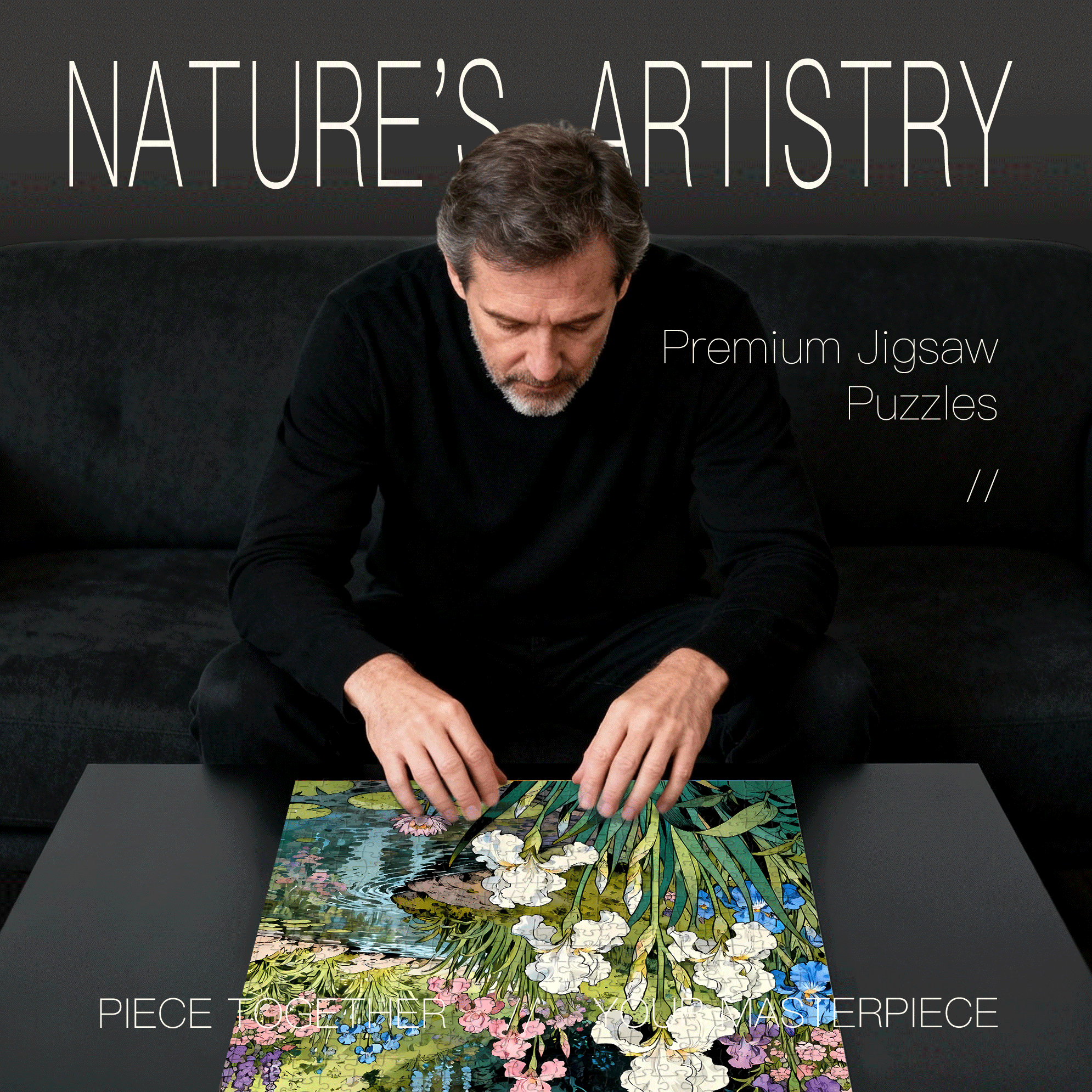 Irises By The Stream 500pcs/1000pcs Jigsaw Puzzle, Scratch-Resistant, Interactive Family Game & Brain-Boosting DIY Decor, Perfect for Halloween, Christmas & New Year Gifts, Family Puzzle Game