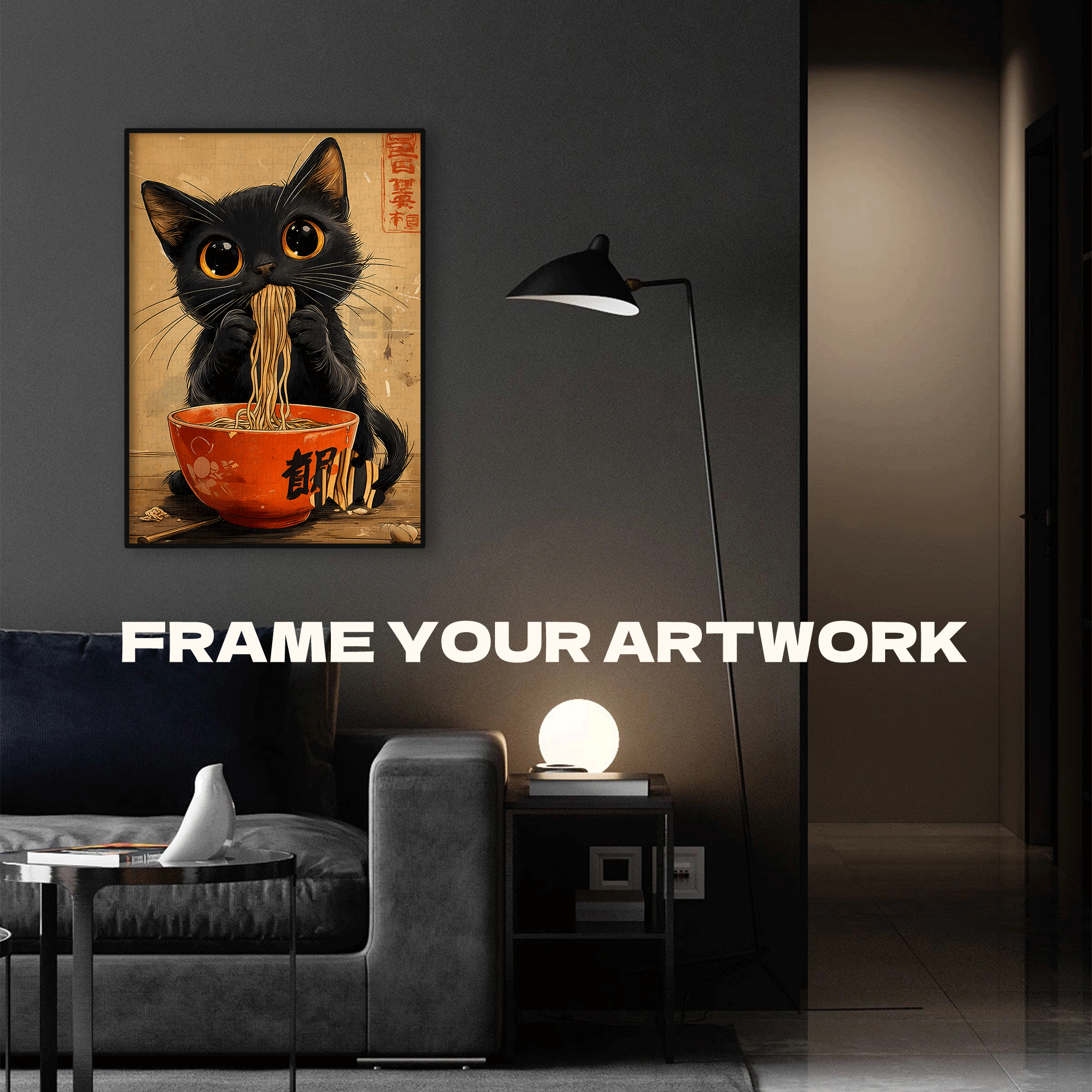 Cat Eating Ramen Anime 500pcs/1000pcs Jigsaw Puzzle, Scratch-Resistant, Interactive Family Game & Brain-Boosting DIY Decor, Perfect for Halloween, Christmas & New Year Gifts, Family Puzzle Game