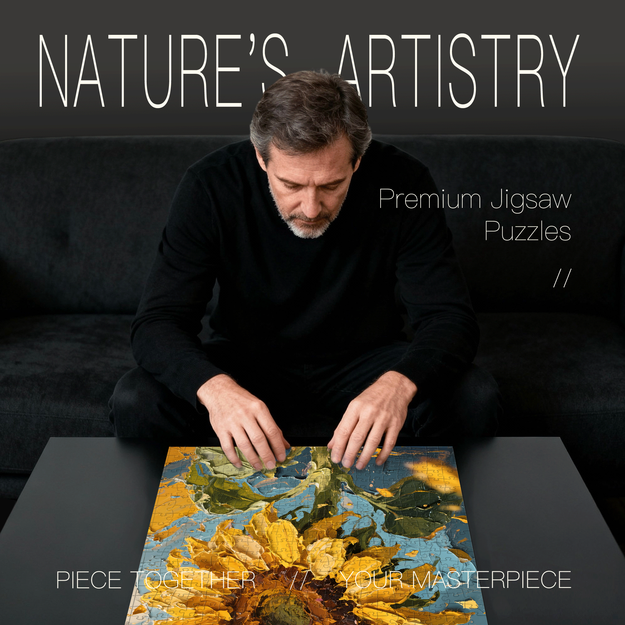 Oil Painting Style Sunflowers 500pcs/1000pcs Jigsaw Puzzle, Scratch-Resistant, Interactive Family Game & Brain-Boosting DIY Decor, Perfect for Halloween, Christmas & New Year Gifts, Family Puzzle Game