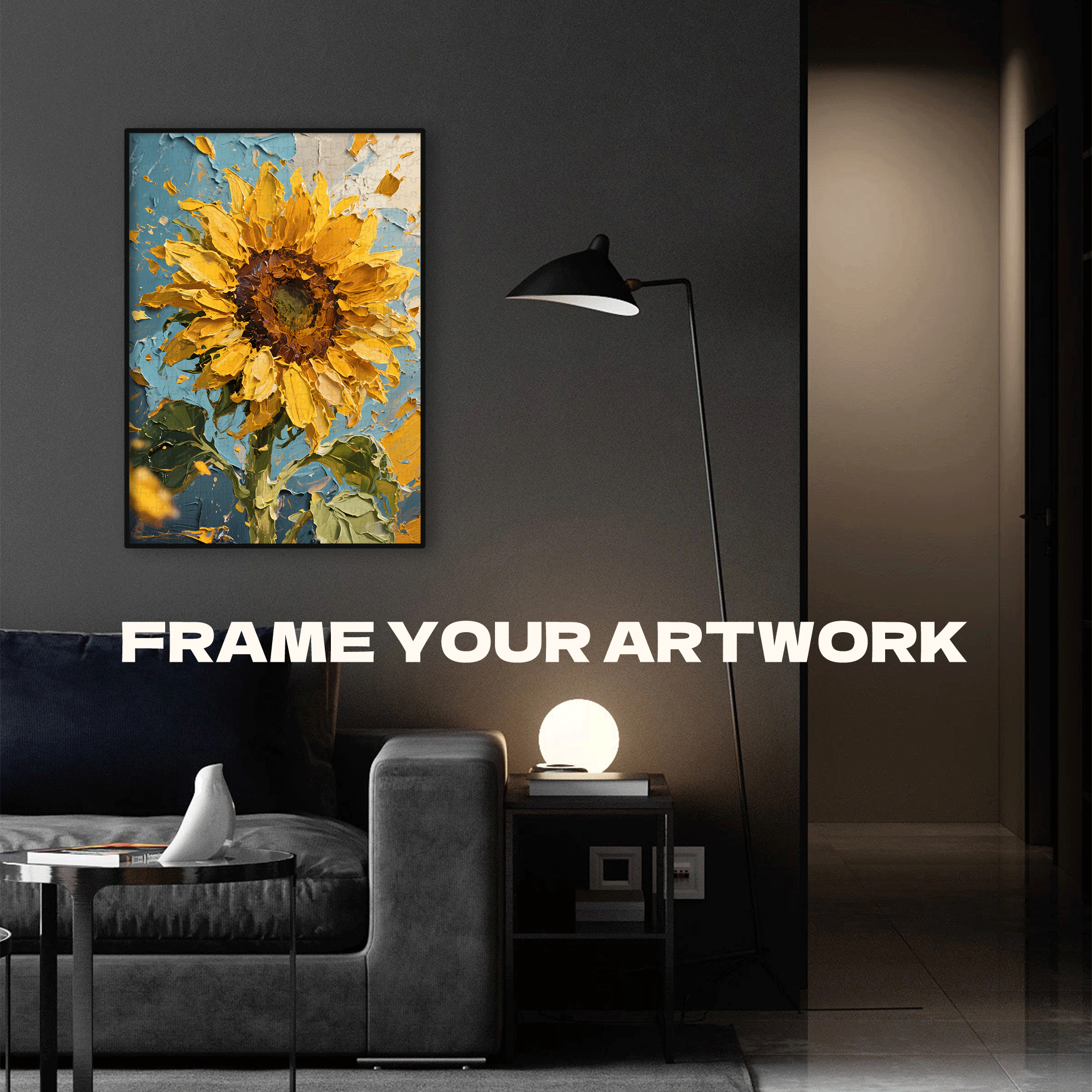 Oil Painting Style Sunflowers 500pcs/1000pcs Jigsaw Puzzle, Scratch-Resistant, Interactive Family Game & Brain-Boosting DIY Decor, Perfect for Halloween, Christmas & New Year Gifts, Family Puzzle Game