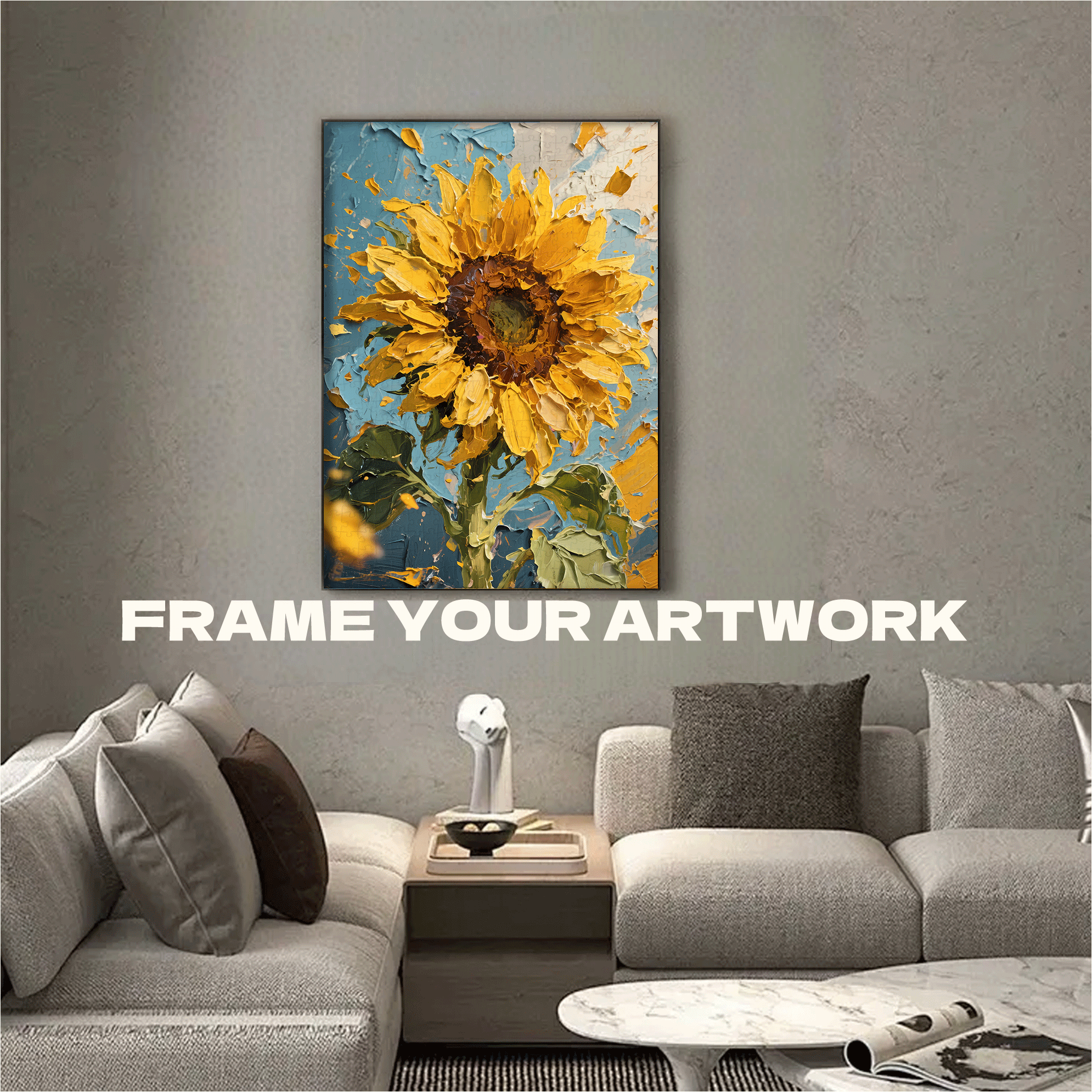 Oil Painting Style Sunflowers 500pcs/1000pcs Jigsaw Puzzle, Scratch-Resistant, Interactive Family Game & Brain-Boosting DIY Decor, Perfect for Halloween, Christmas & New Year Gifts, Family Puzzle Game