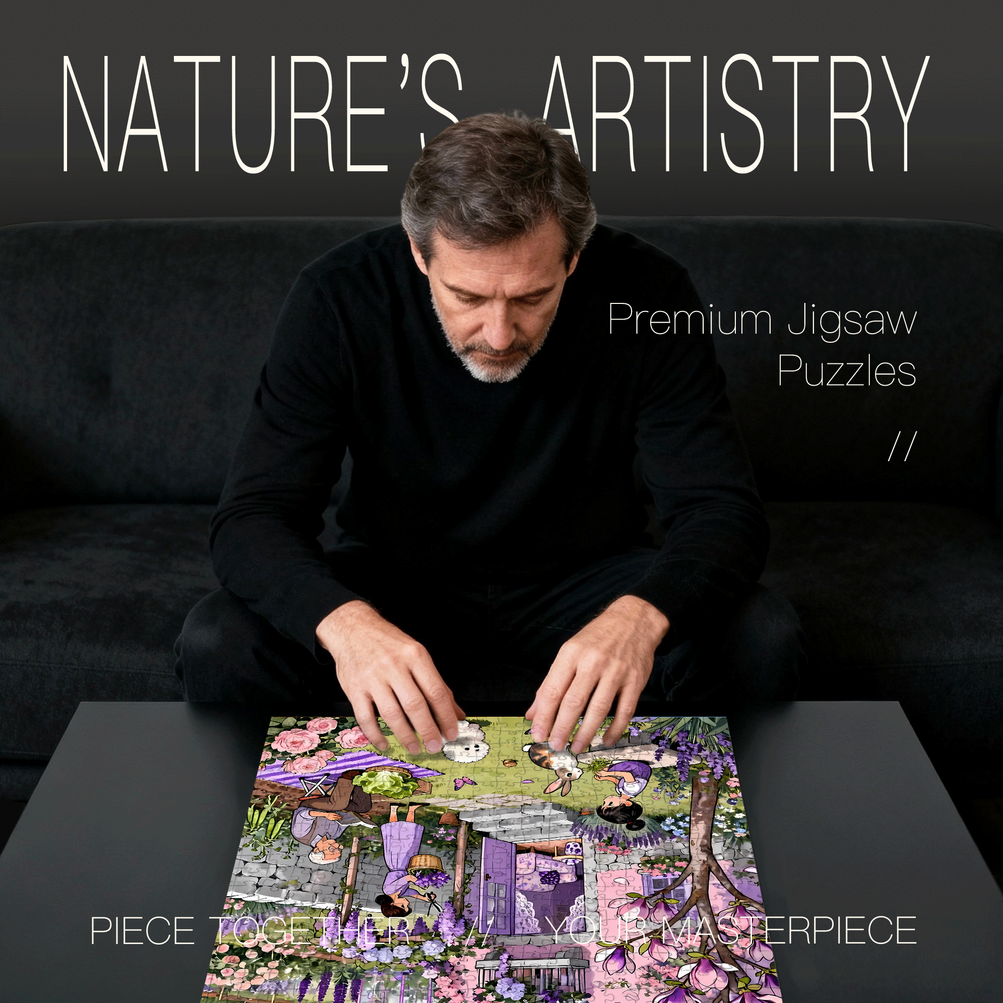 Purple-Toned Spring Home 500pcs/1000pcs Jigsaw Puzzle, Scratch-Resistant, Interactive Family Game & Brain-Boosting DIY Decor, Perfect for Halloween, Christmas & New Year Gifts, Family Puzzle Game