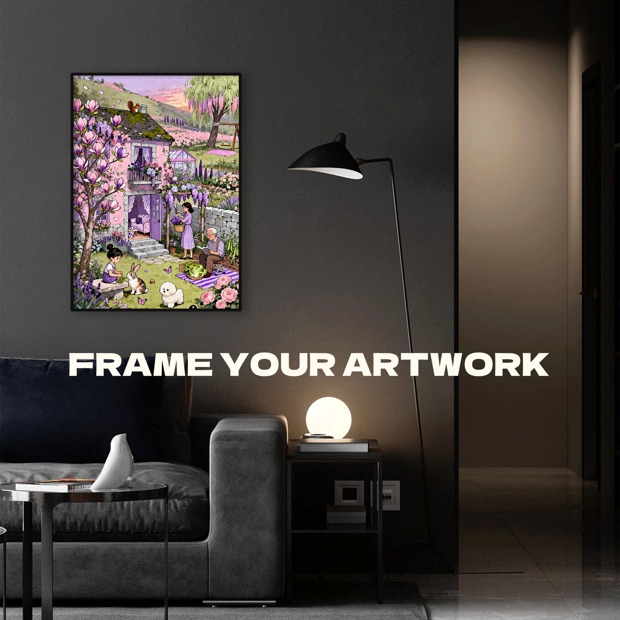 Purple-Toned Spring Home 500pcs/1000pcs Jigsaw Puzzle, Scratch-Resistant, Interactive Family Game & Brain-Boosting DIY Decor, Perfect for Halloween, Christmas & New Year Gifts, Family Puzzle Game