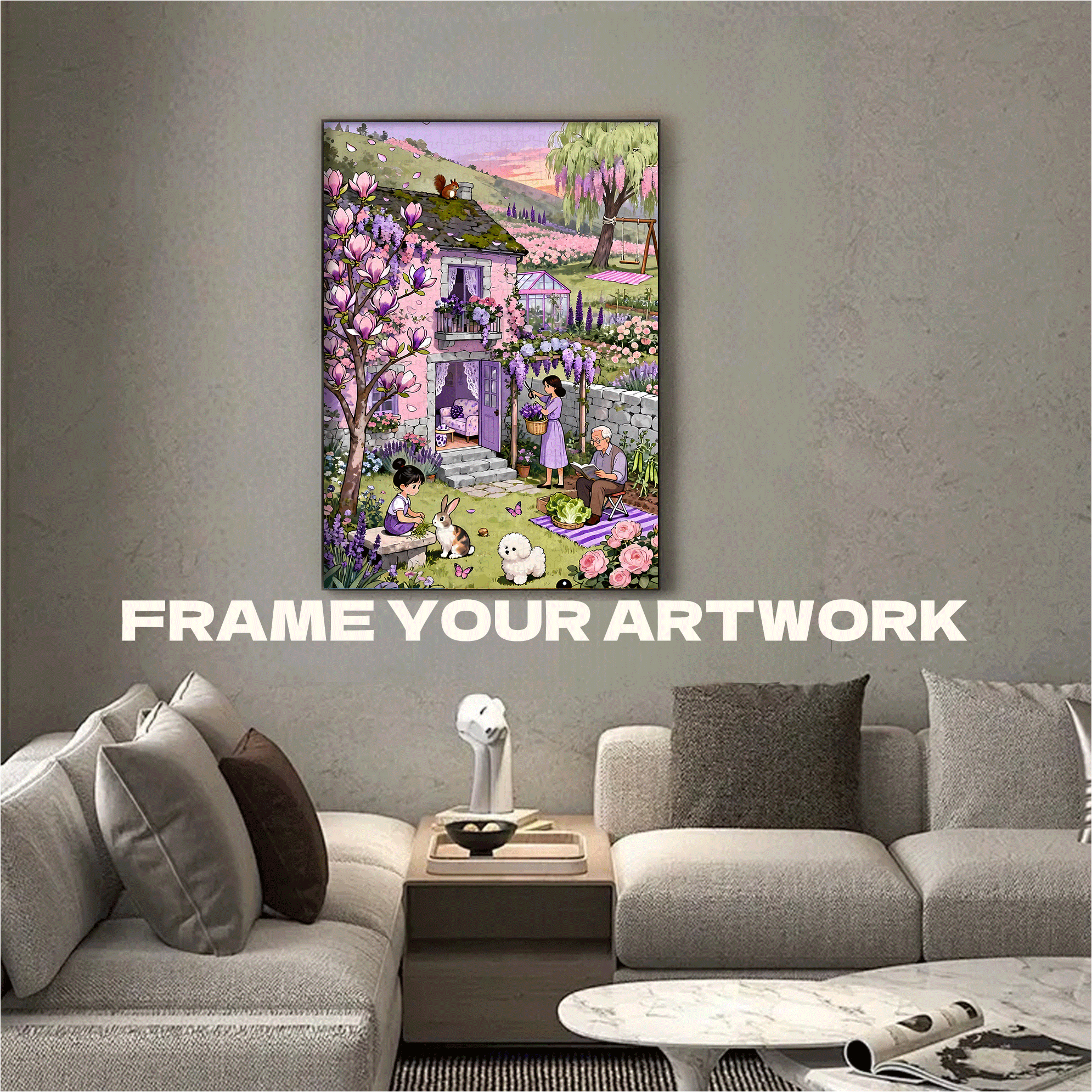 Purple-Toned Spring Home 500pcs/1000pcs Jigsaw Puzzle, Scratch-Resistant, Interactive Family Game & Brain-Boosting DIY Decor, Perfect for Halloween, Christmas & New Year Gifts, Family Puzzle Game