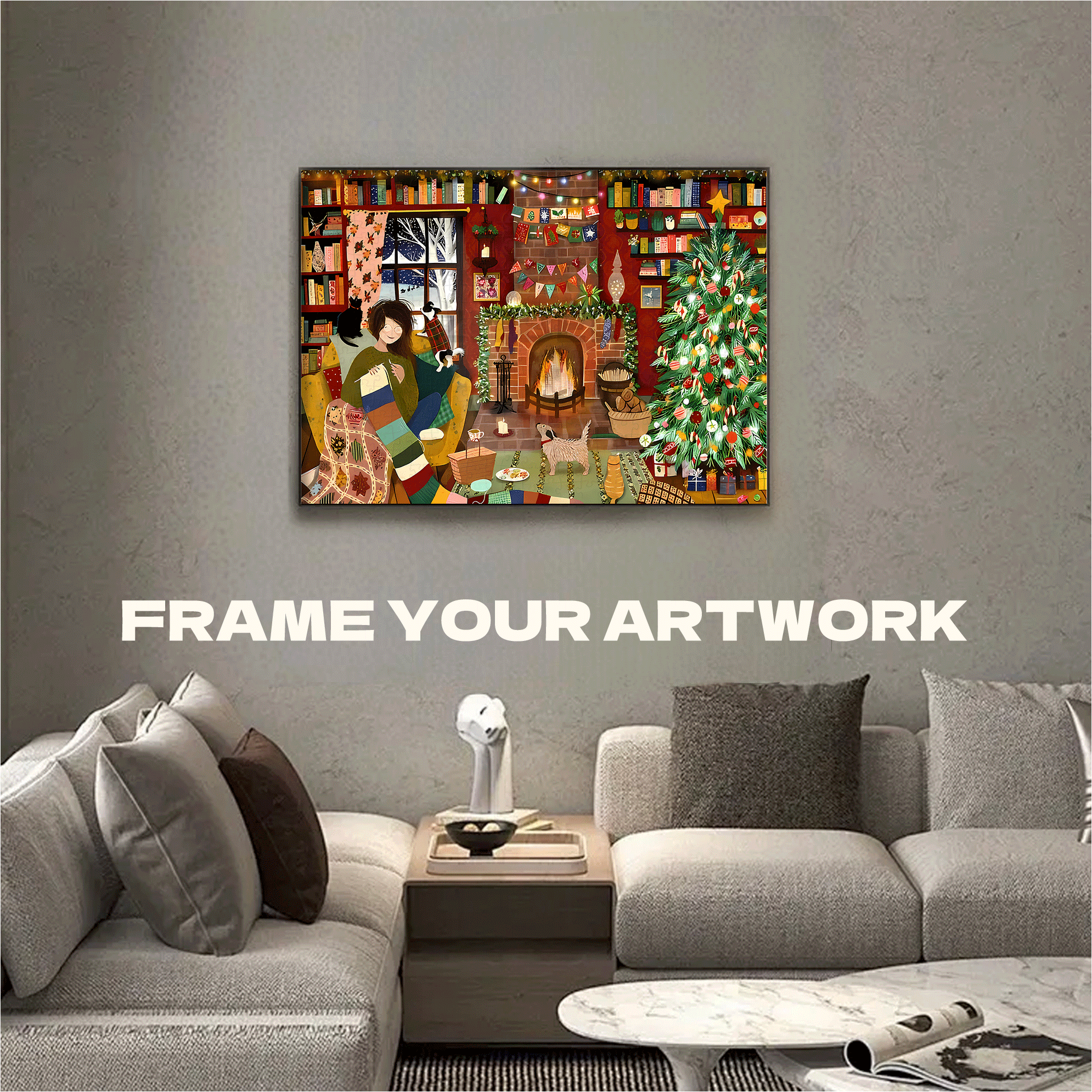 A Warm Christmas Evening By The Fireplace 500pcs/1000pcs Jigsaw Puzzle, Scratch-Resistant, Interactive Family Game & Brain-Boosting DIY Decor, Perfect for Halloween, Christmas & New Year Gifts, Family Puzzle Game