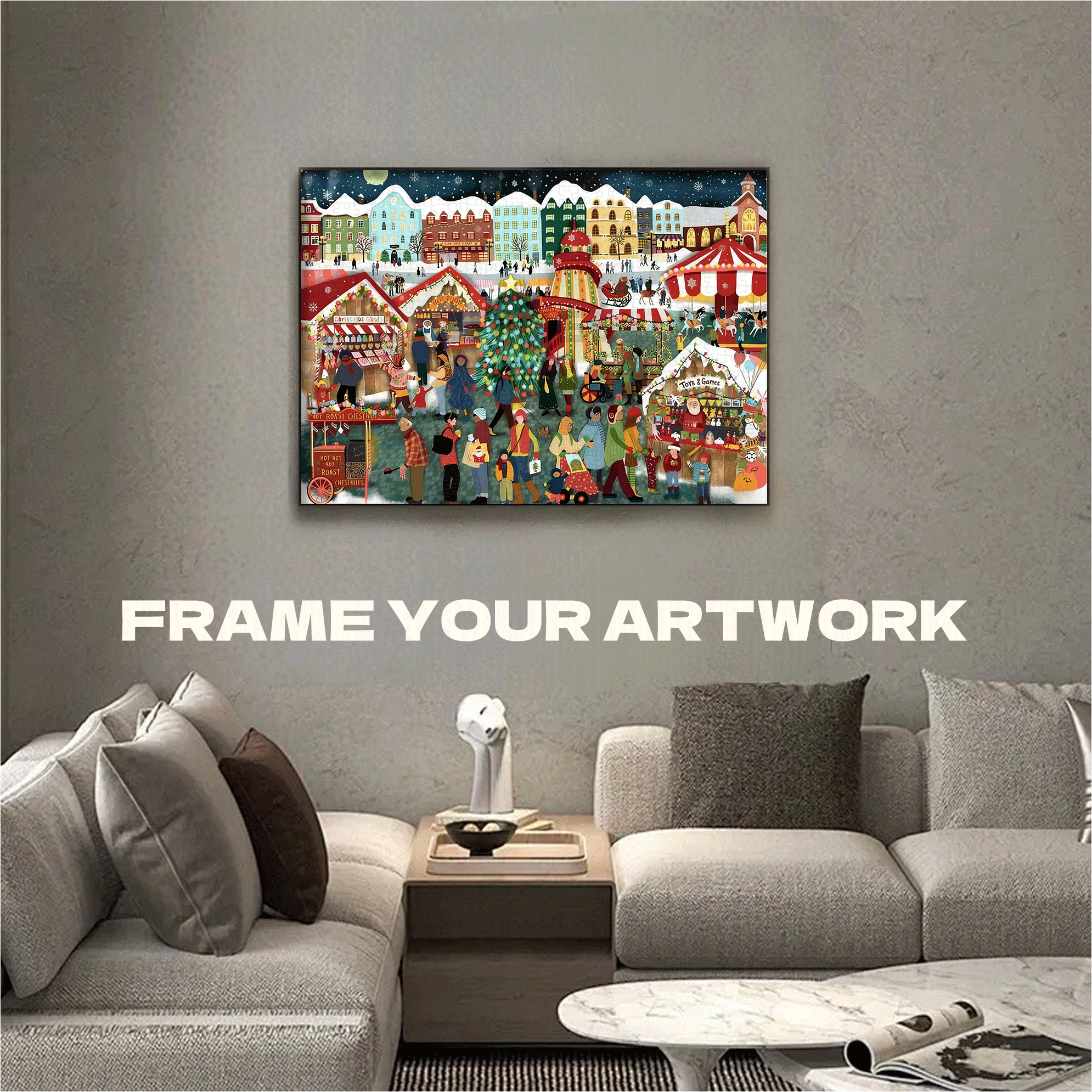 Christmas Market 2 500pcs/1000pcs Jigsaw Puzzle, Scratch-Resistant, Interactive Family Game & Brain-Boosting DIY Decor, Perfect for Halloween, Christmas & New Year Gifts, Family Puzzle Game