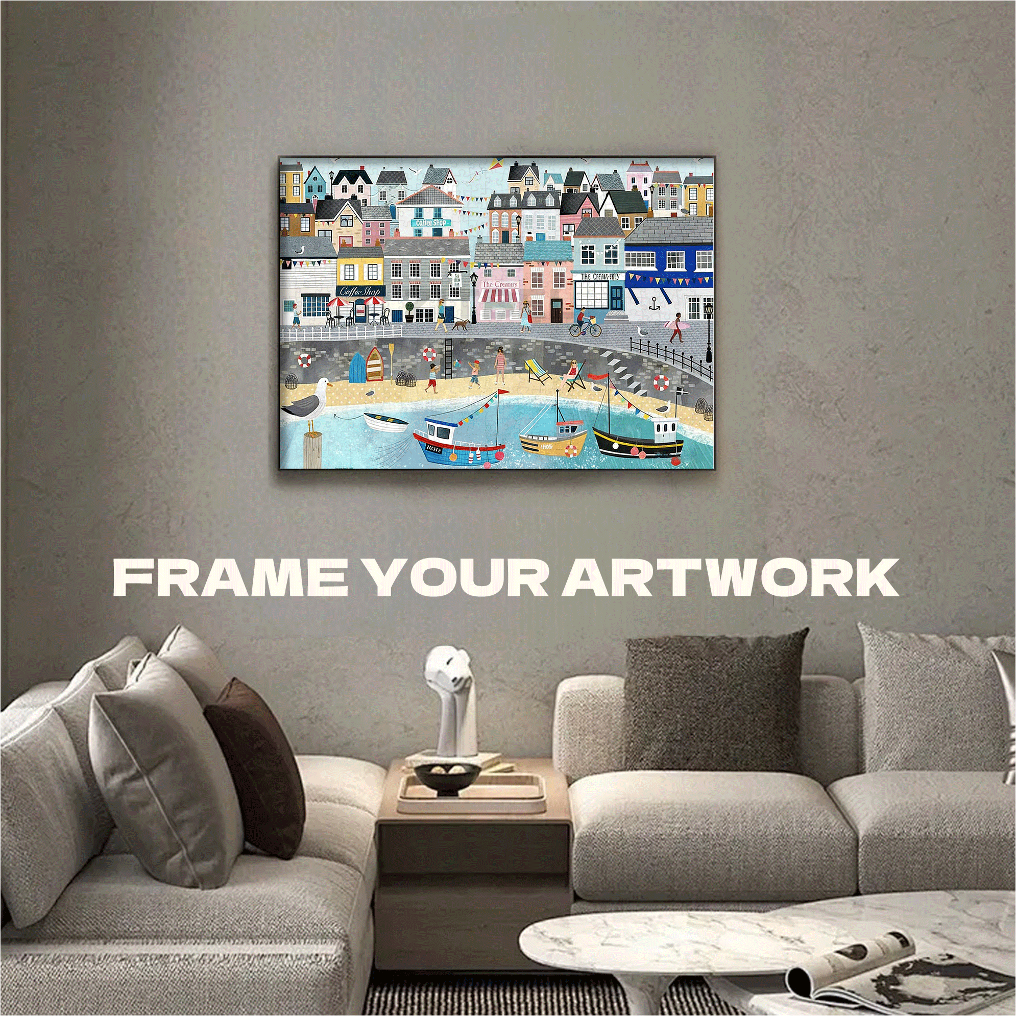 Coastal Harbour 500pcs/1000pcs Jigsaw Puzzle, Scratch-Resistant, Interactive Family Game & Brain-Boosting DIY Decor, Perfect for Halloween, Christmas & New Year Gifts, Family Puzzle Game