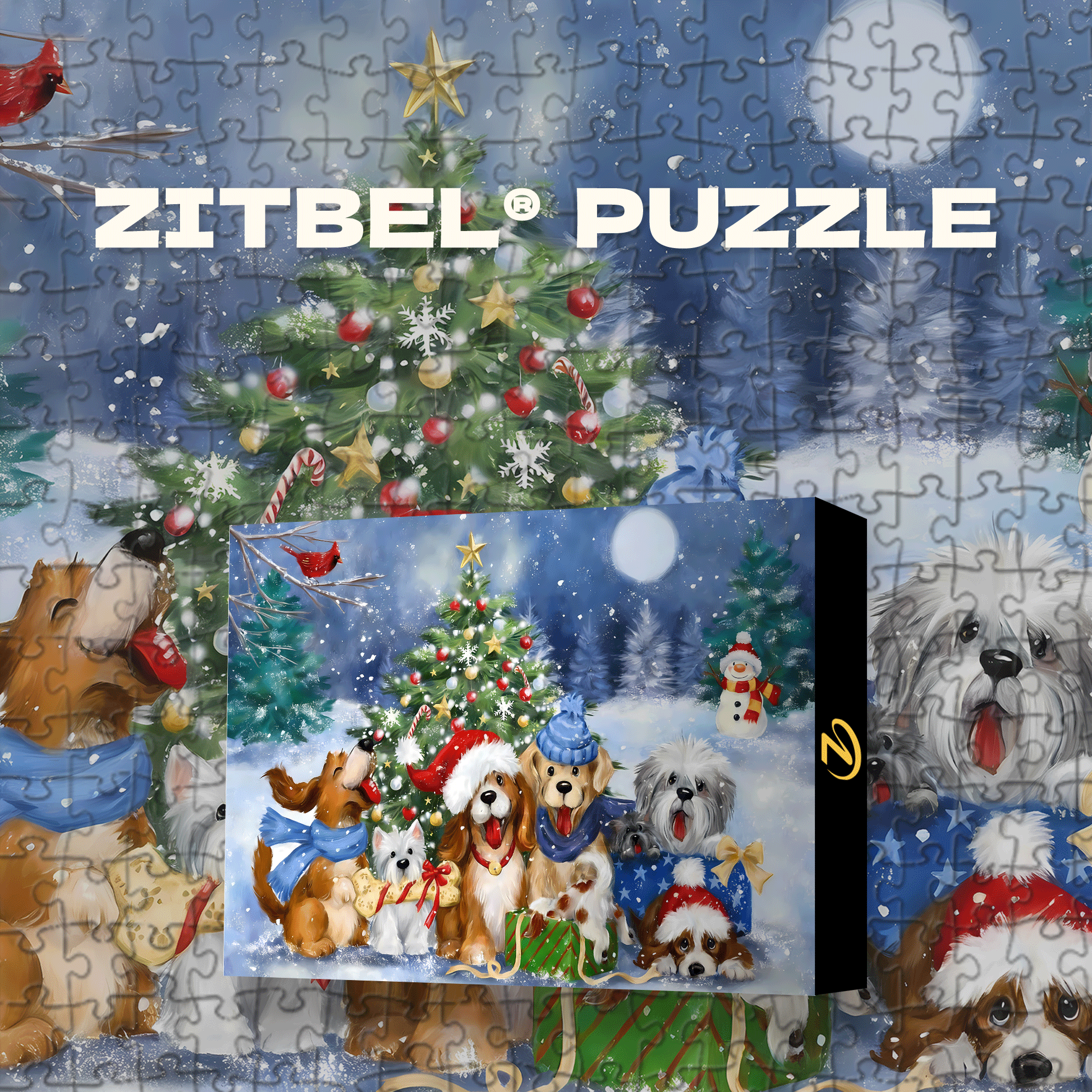 Dogs Celebrate Christmas Together 500pcs/1000pcs Jigsaw Puzzle, Scratch-Resistant, Interactive Family Game & Brain-Boosting DIY Decor, Perfect for Halloween, Christmas & New Year Gifts, Family Puzzle Game