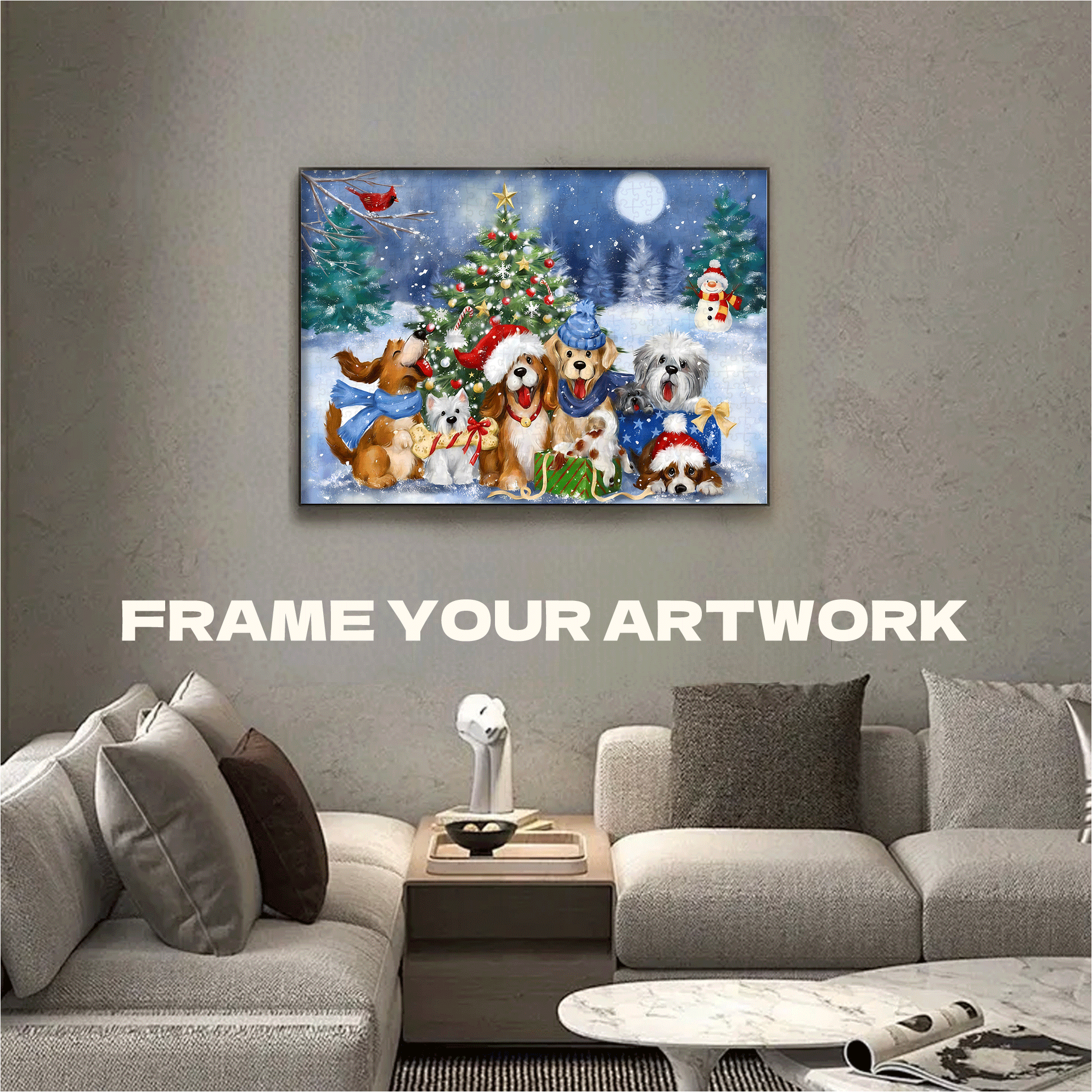 Dogs Celebrate Christmas Together 500pcs/1000pcs Jigsaw Puzzle, Scratch-Resistant, Interactive Family Game & Brain-Boosting DIY Decor, Perfect for Halloween, Christmas & New Year Gifts, Family Puzzle Game