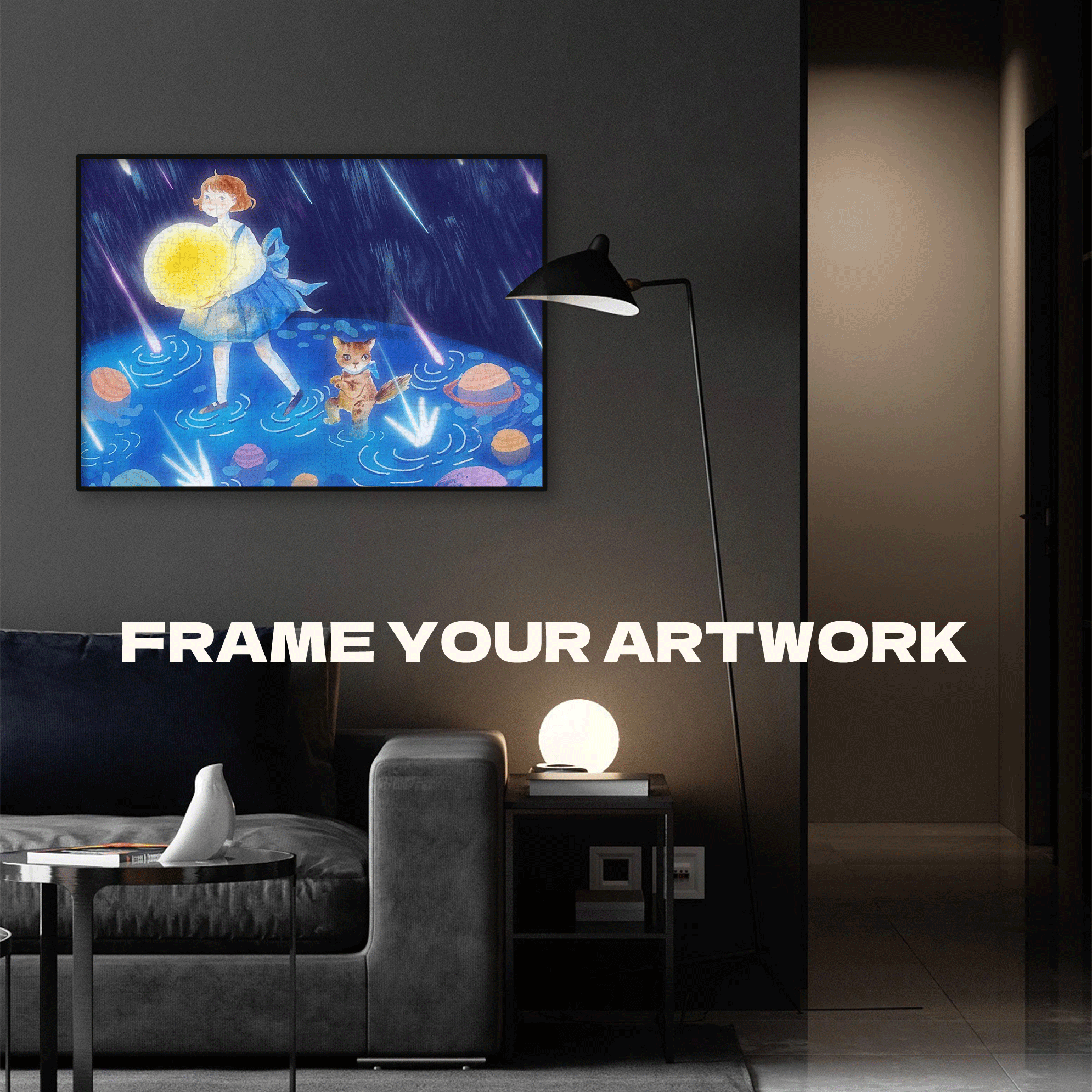Fishing For The Moon 500pcs/1000pcs Jigsaw Puzzle, Scratch-Resistant, Interactive Family Game & Brain-Boosting DIY Decor, Perfect for Halloween, Christmas & New Year Gifts, Family Puzzle Game