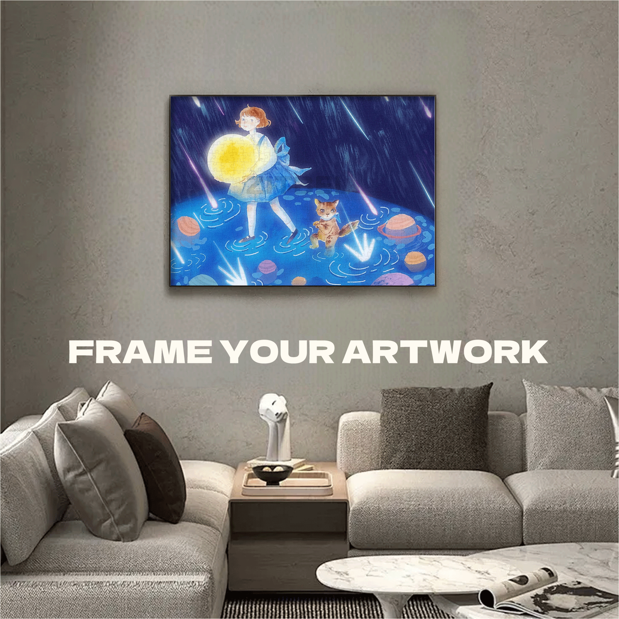Fishing For The Moon 500pcs/1000pcs Jigsaw Puzzle, Scratch-Resistant, Interactive Family Game & Brain-Boosting DIY Decor, Perfect for Halloween, Christmas & New Year Gifts, Family Puzzle Game