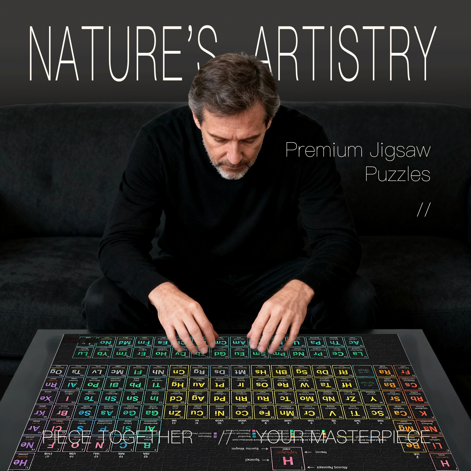 Periodic Table Elements Theme 500pcs/1000pcs Jigsaw Puzzle, Scratch-Resistant, Interactive Family Game & Brain-Boosting DIY Decor, Perfect for Halloween, Christmas & New Year Gifts, Family Puzzle Game