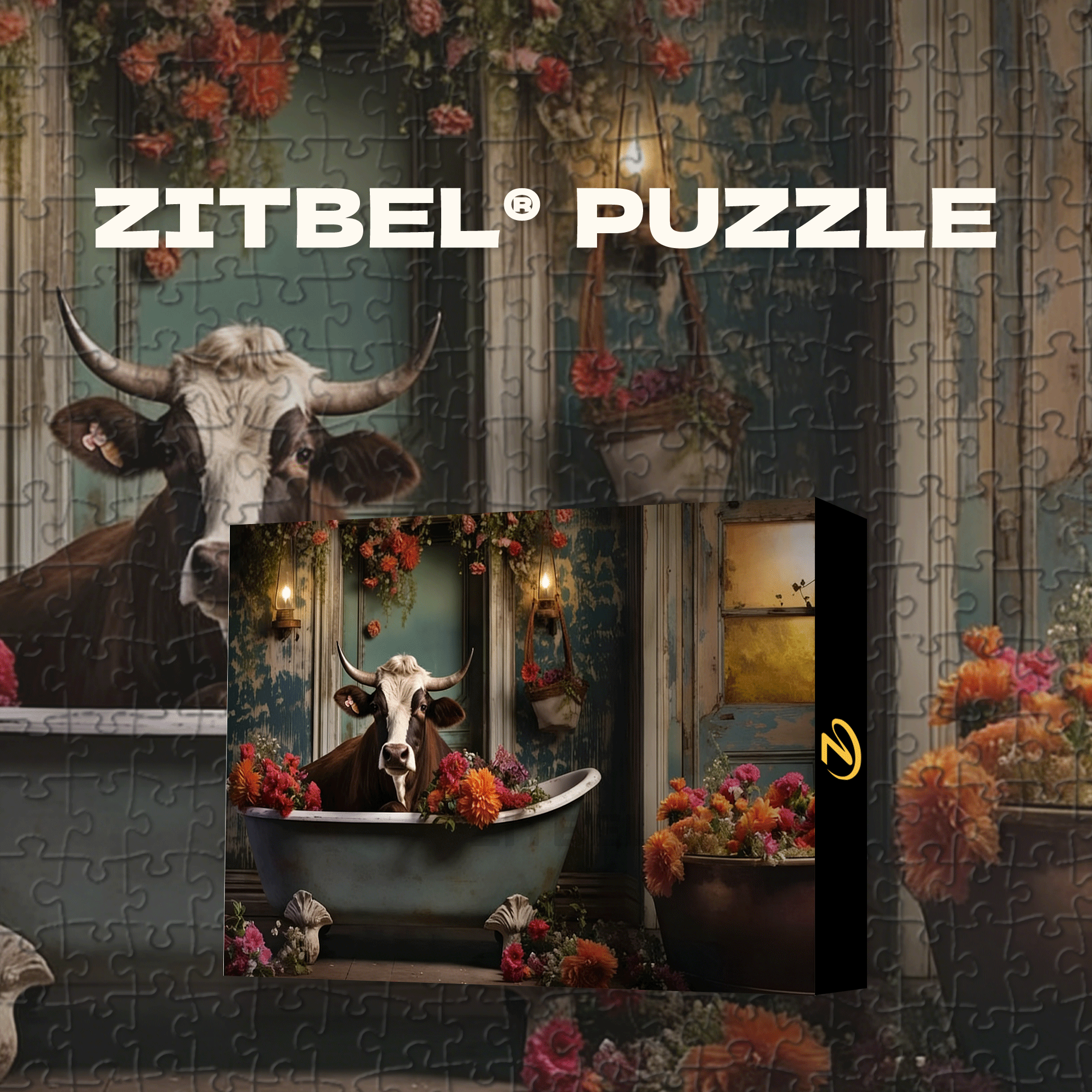 The Cow in the Bathtub 500pcs/1000pcs Jigsaw Puzzle, Scratch-Resistant, Interactive Family Game & Brain-Boosting DIY Decor, Perfect for Halloween, Christmas & New Year Gifts, Family Puzzle Game