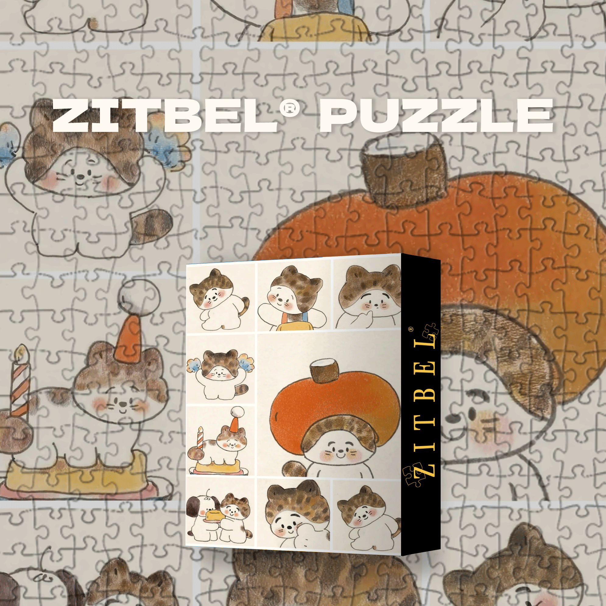 Happy Little Cat 500pcs/1000pcs Jigsaw Puzzle, Scratch-Resistant, Interactive Family Game & Brain-Boosting DIY Decor, Perfect for Halloween, Christmas & New Year Gifts, Family Puzzle Game