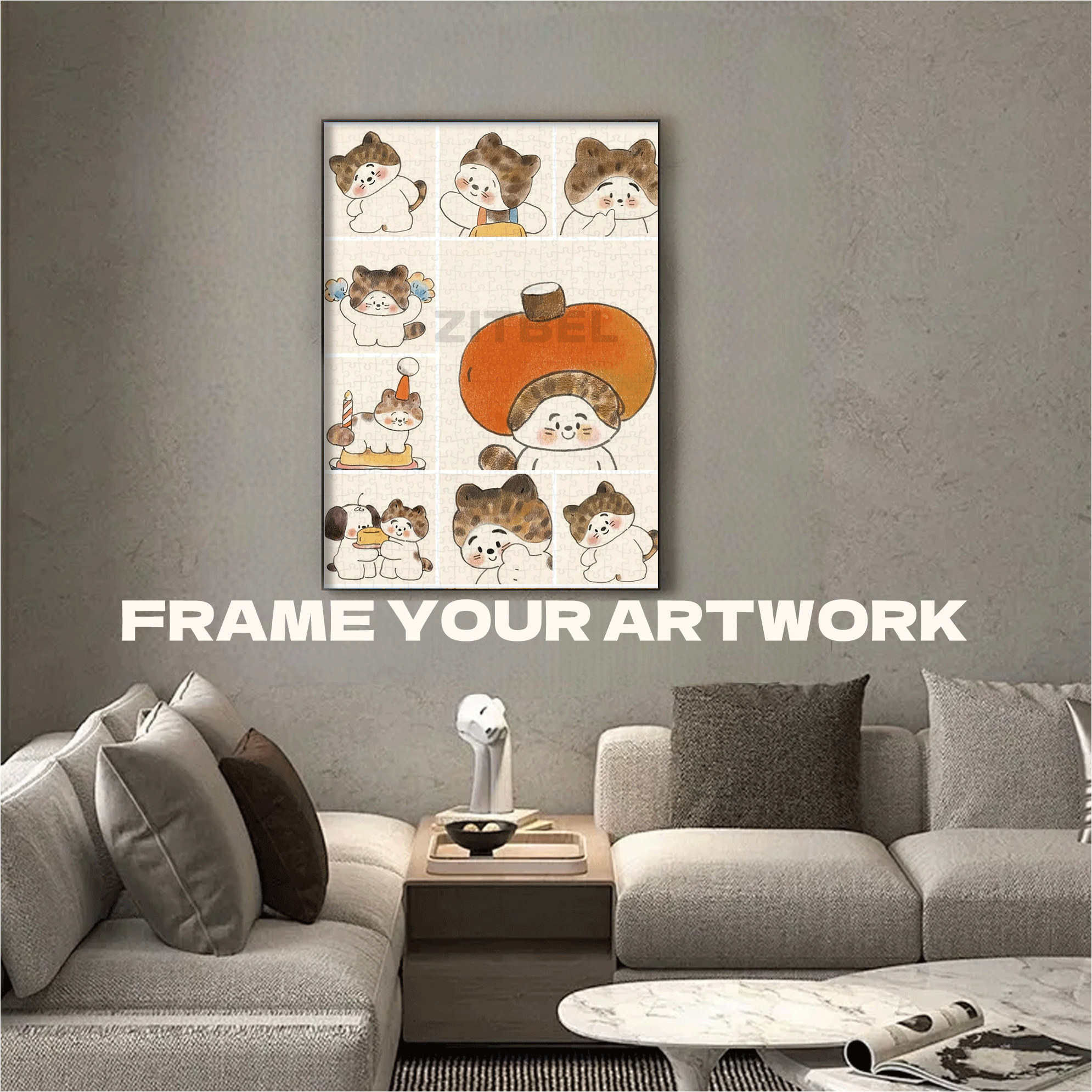 Happy Little Cat 500pcs/1000pcs Jigsaw Puzzle, Scratch-Resistant, Interactive Family Game & Brain-Boosting DIY Decor, Perfect for Halloween, Christmas & New Year Gifts, Family Puzzle Game